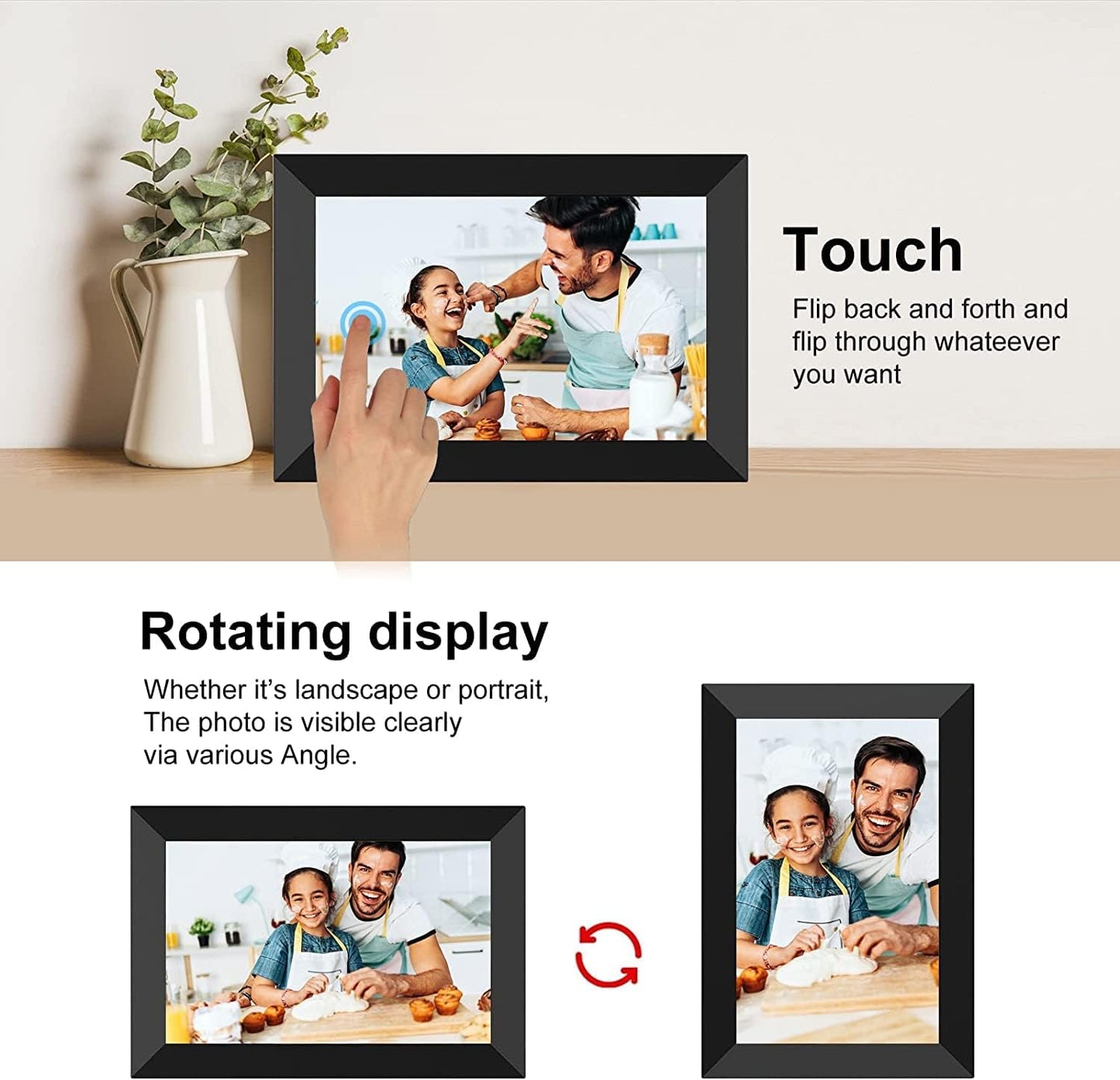 YENOCK FRAMEO Digital Photo Frame WiFi 10.1 Inch HD IPS LCD Touch Screen, 32GB Memory, Auto-Rotate, Wall-Mountable, Easy Setup to Share Photos & Videos via Free App from Anywhere
