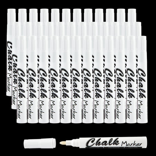 Volcanics White Liquid Chalk Markers 36 Pack Chalk Pens for Blackboard, Chalkboard, Windows, Glass, LED Board, Bistro Signs – Erasable Water-Based Ink Ideal for Teachers, Artists & DIY Projects