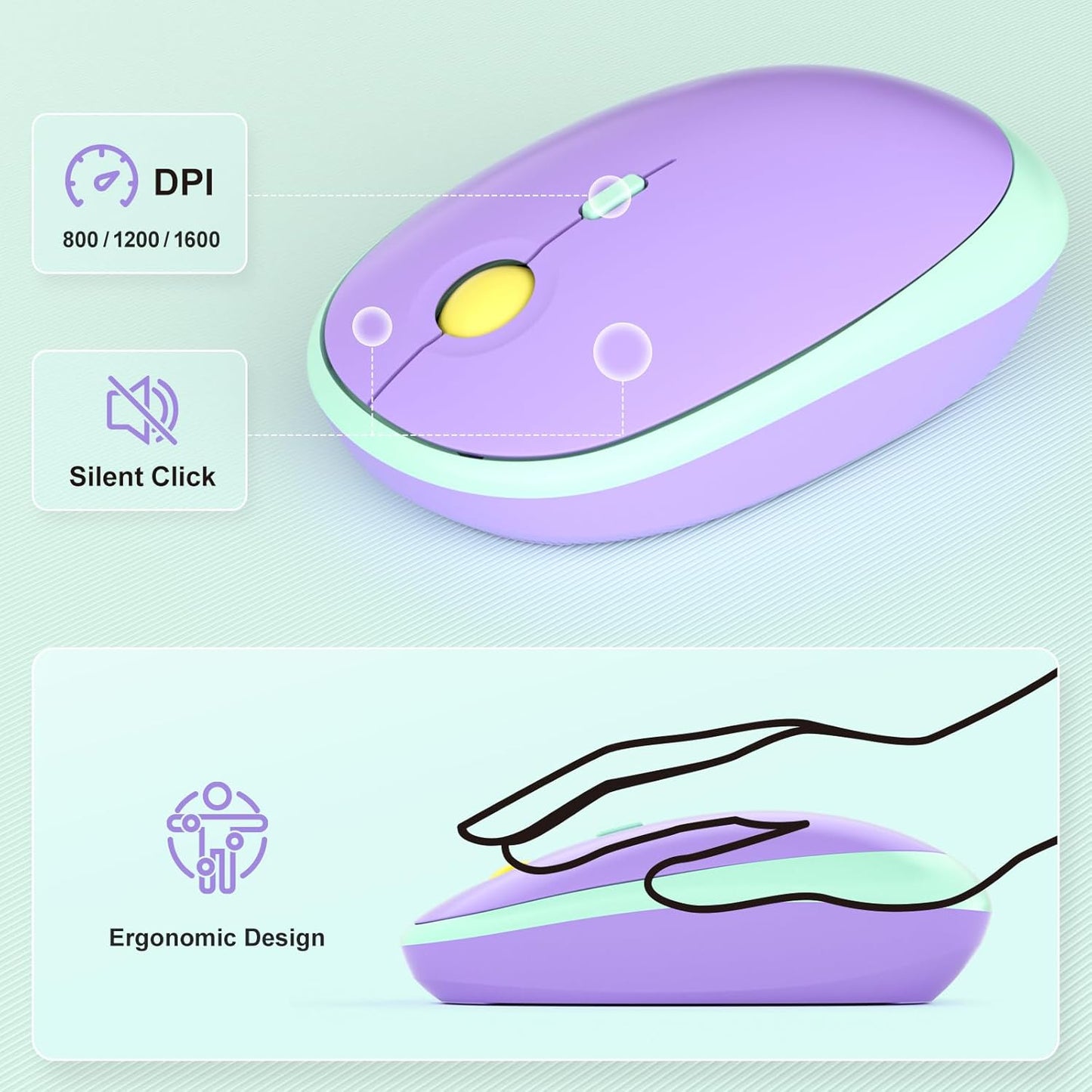 MOFII Wireless Keyboard and Mouse Combo, Cute Keyboard Full Size and Wireless Mouse, 2.4GHz Retro Typewriter Keyboard and Mouse Set for PC/Desktop/Laptop/Windows (Mint Green)