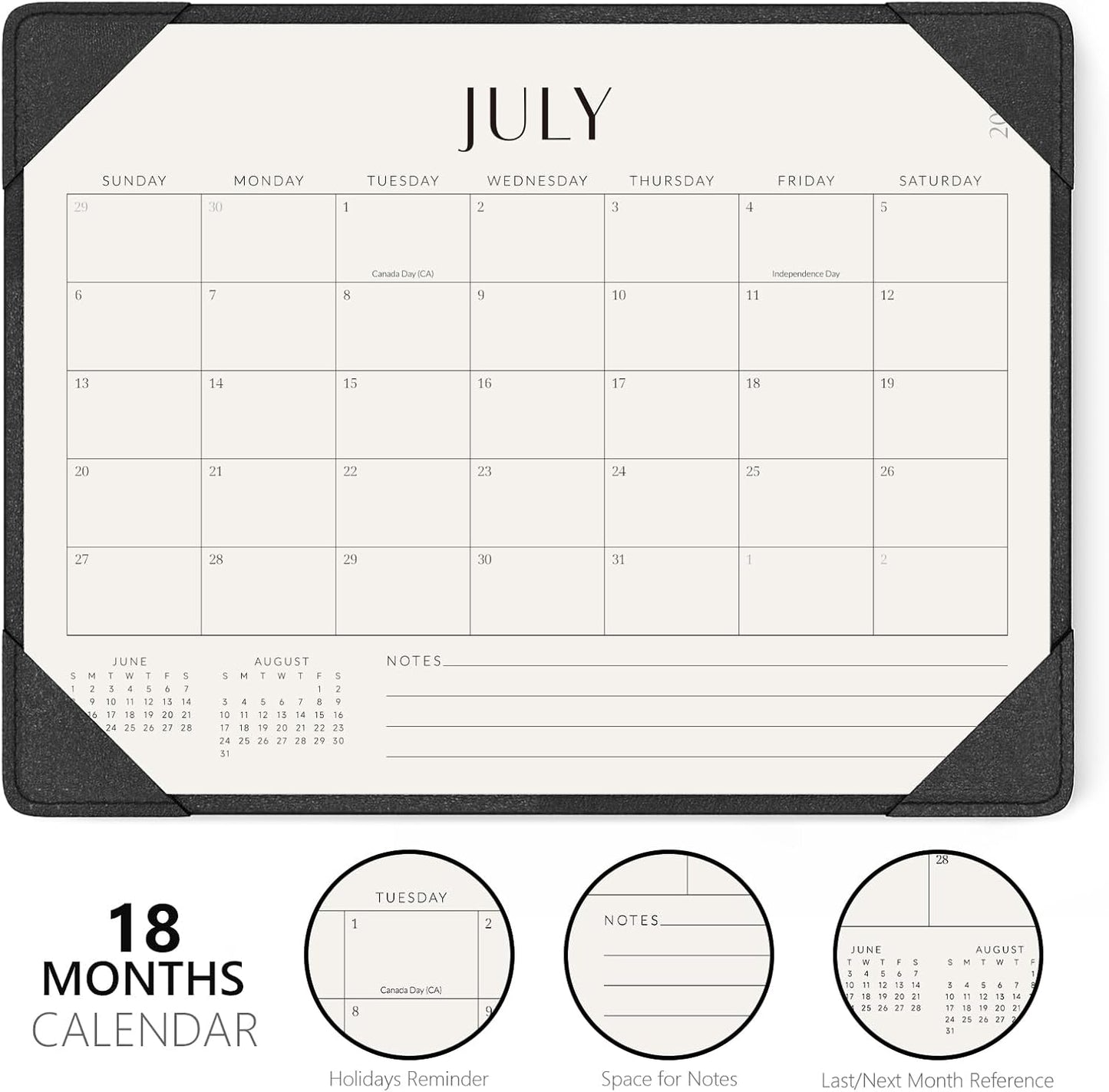 Jotsome Desk Calendar 2025-2026 with Desktop Mat, Academic Desk Pad Calendar From July 2025 to December 2026 14x10.5 inch, Desk Blotter Calendar for Home Office and School, Easy Planning, Black