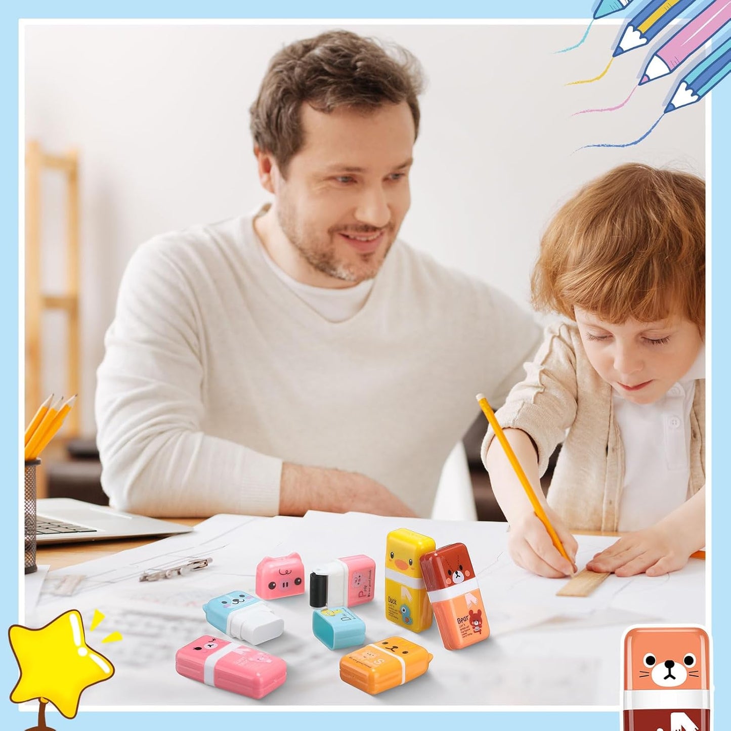 Seajan 44 Pcs Erasers for Kids Gift Bulk Cute Animal Themed Pencil Eraser with Clean up Roller for School Party Christmas Favors(Classic)