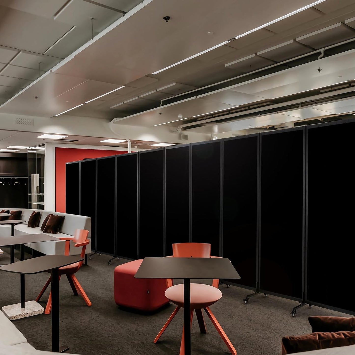 Upgrade Version Room Partition and Divider, Freestanding Rolling Dividers with Wheels,Office Privacy Screen Divider Wall,Classroom Felt Dividers,12'2"L* 6'7"H,6 Panel，Black