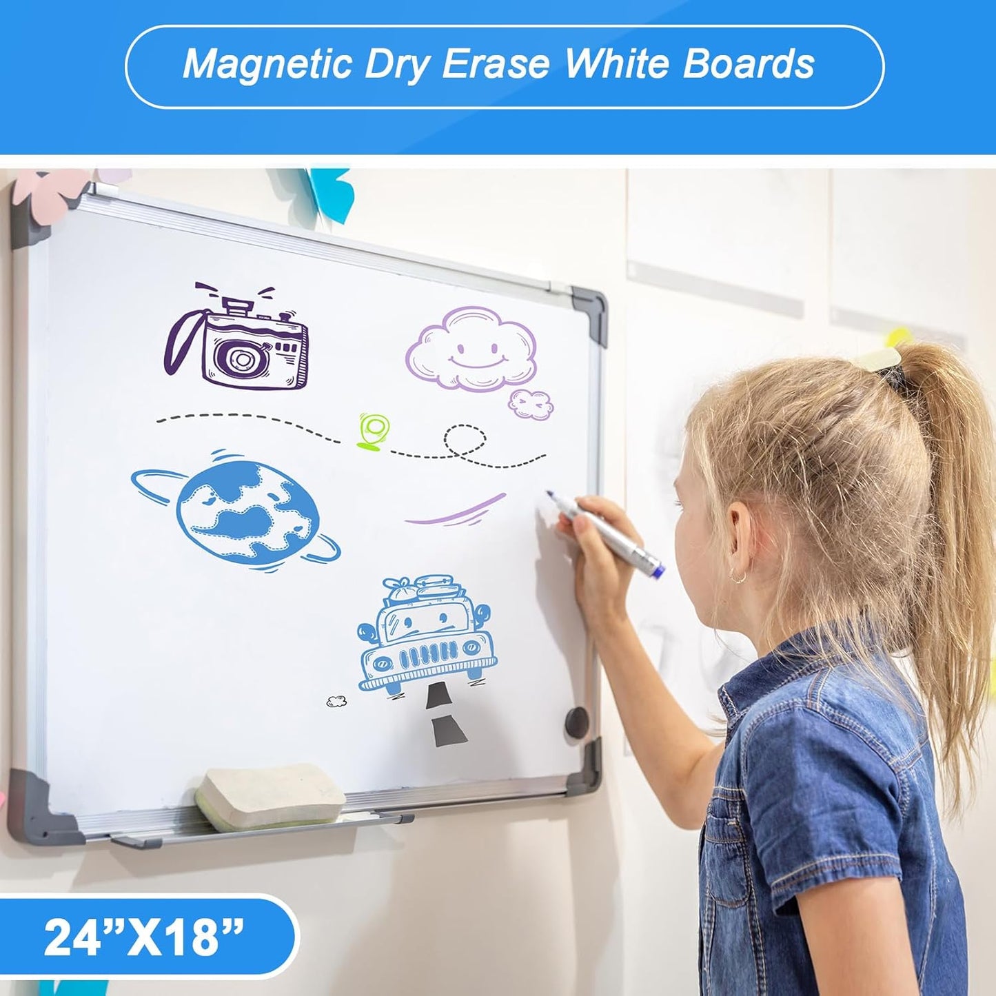 Tinlade 6 Pack Magnetic Dry Erase Whiteboard Message Presentation White Board White Board Dry Erase Aluminum Frame Hanging Whiteboard for School Home Office (18 x 24 Inches)