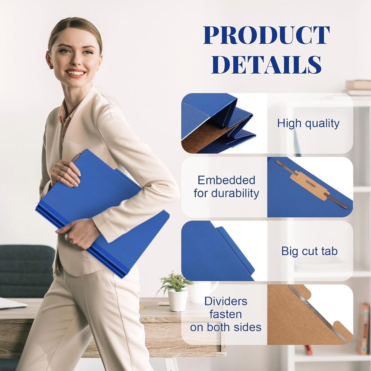 24 Pcs Classification Folders Letter Size, 1 Divider Pressboard File Folder with Fasteners, Expanding File Organizer Bulk for Teachers, Clergy, Office, Church, Christmas Donations (Dark Blue)