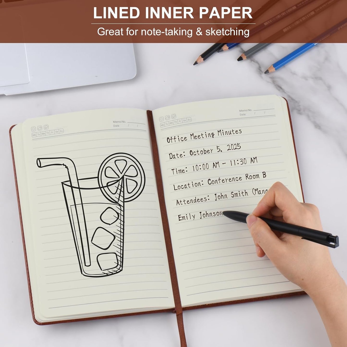 ZCZN 6 Pack Lined Journal Notebooks, 192 Pages A5 Hardcover Leather Journals for Work,Writing,School & Travel, College Ruled Journaling Notebooks for Notes Taking,Diary Journal (Black+Brown+Green)*2