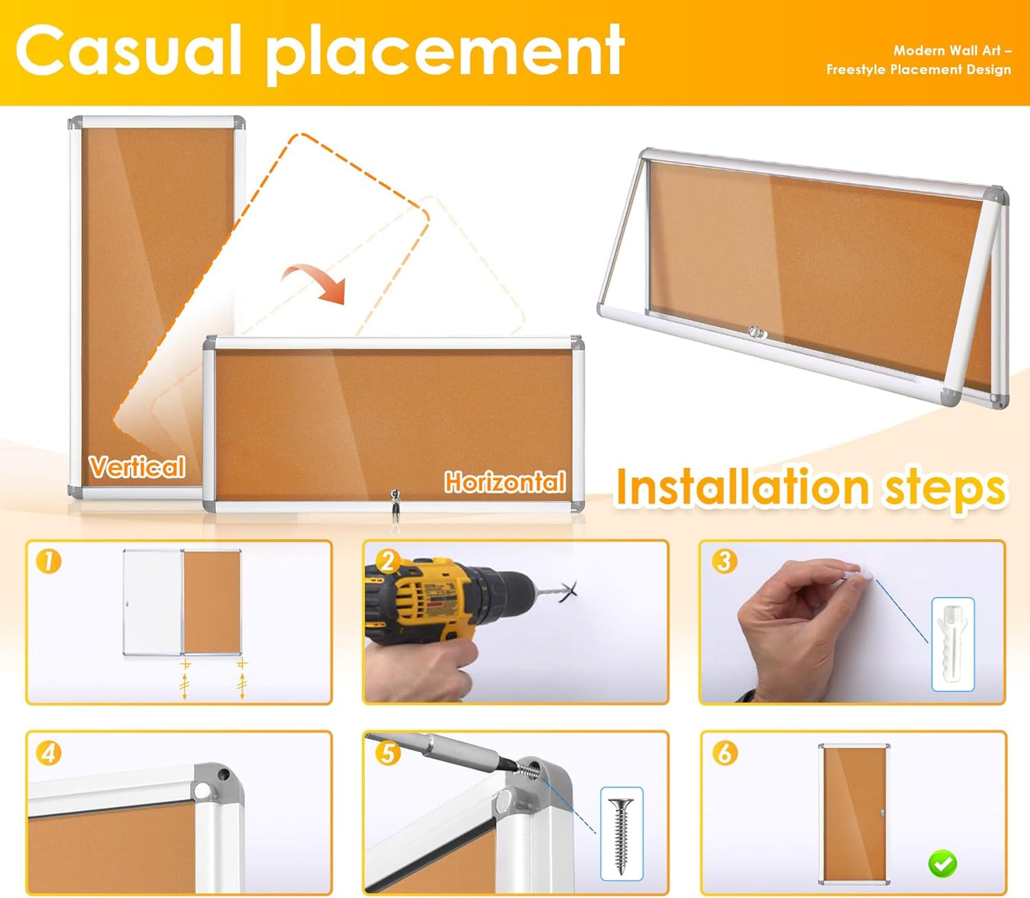 SWANCROWN Locking Bulletin Board Tamper-Proof Notice Board Cork Display Case Wall-Mounted for K12 Office Dentists, 38x14 inch