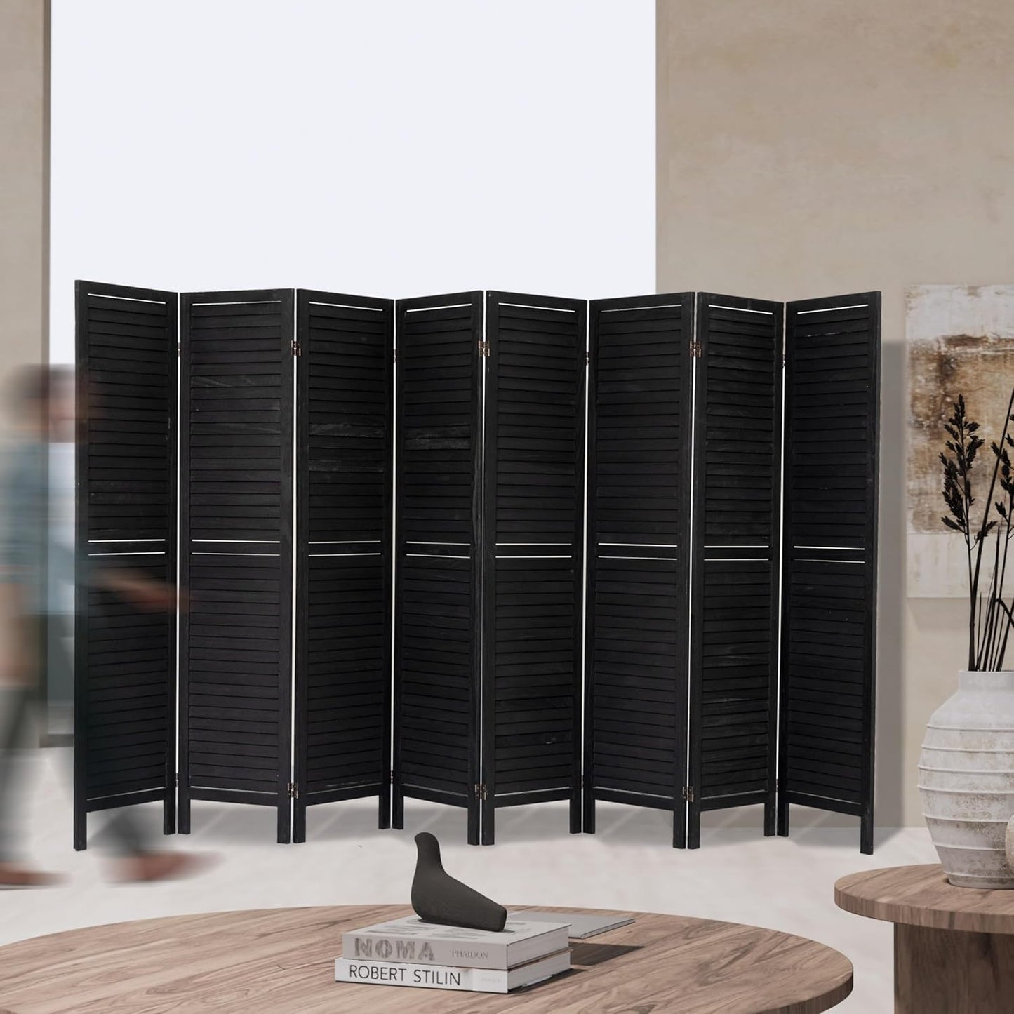NicBex 8 Panel Room Divider 5.6FT Wood Room Dividers with Louvered Design, Folding Privacy Screens Portable Freestanding Partition Wall Dividers for Home Bedroom Office, Black