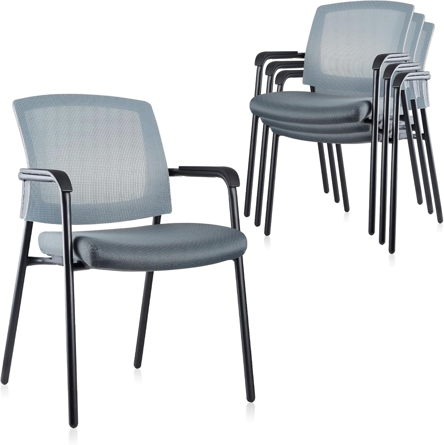 CLATINA Office Reception Guest Chair Mesh Back Stacking with Ergonomic Lumbar Support and Thickened Seat Cushion for Waiting Conference Room Gray 4 Pack
