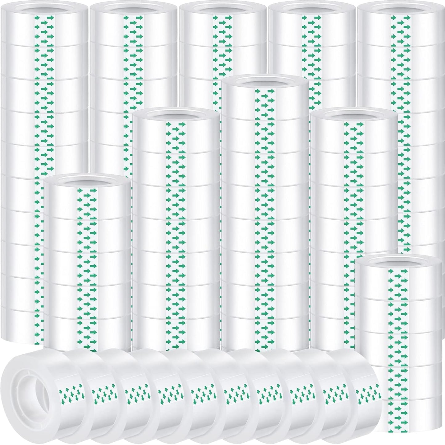 Pasimy 96 Rolls Clear Tape Bulk Strong Sticky Transparent Tape Refills for Dispenser, Office, Home, School, Wall, Carpet, 3/4 x 1000 Inches(Green)