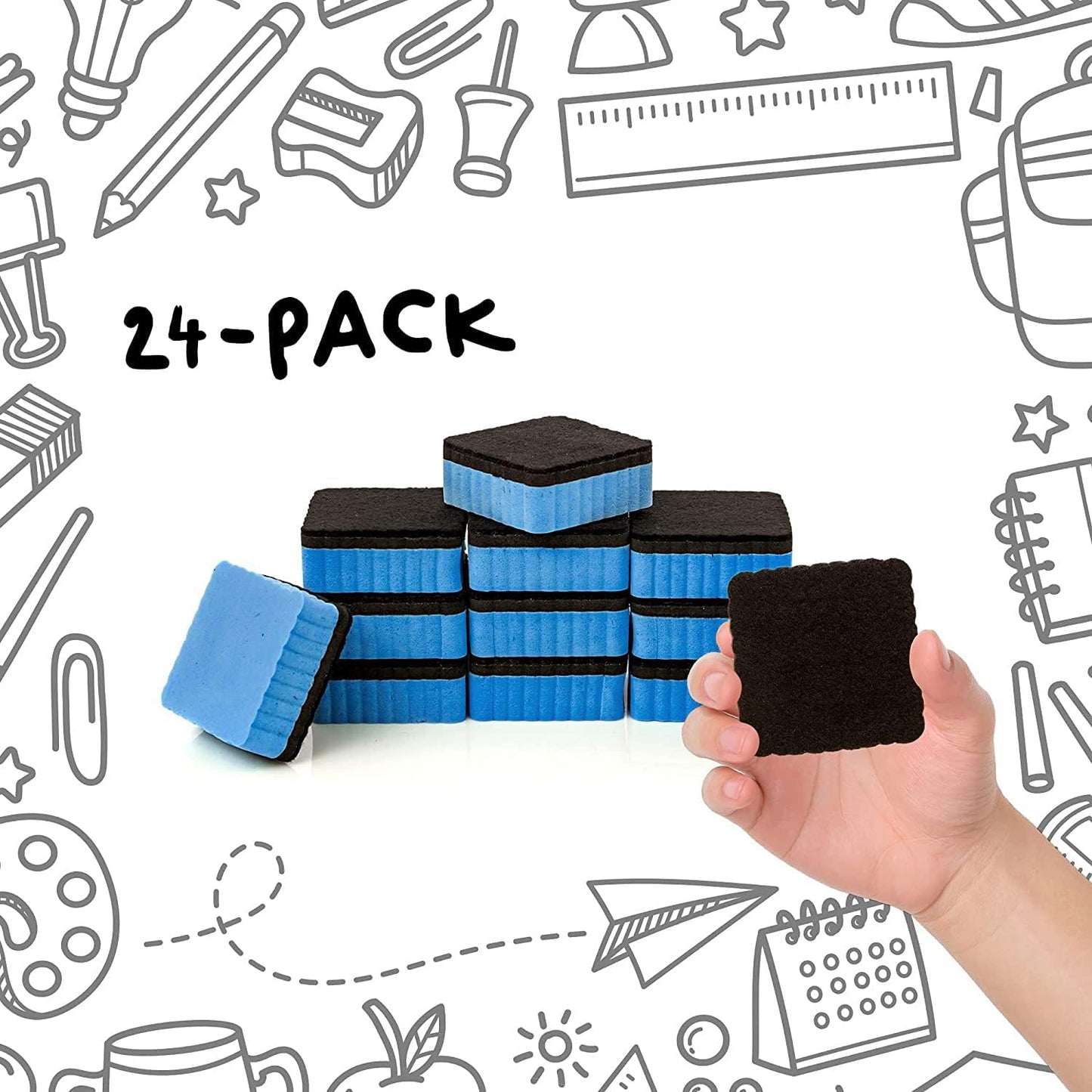 24 Pack Magnetic Whiteboard Dry Erase Erasers Chalkboard Cleansers for Classroom, Home and Office (Sky Blue)