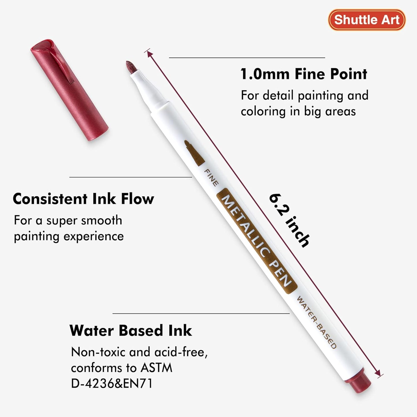 Shuttle Art Metallic Marker Pens, 30 Colors Metallic Paint Markers with 1 Coloring Book Fine Point for DIY Card, Calligraphy, Art and Crafting Projects, Works Great on Black Paper, Scrapbooks, Rock