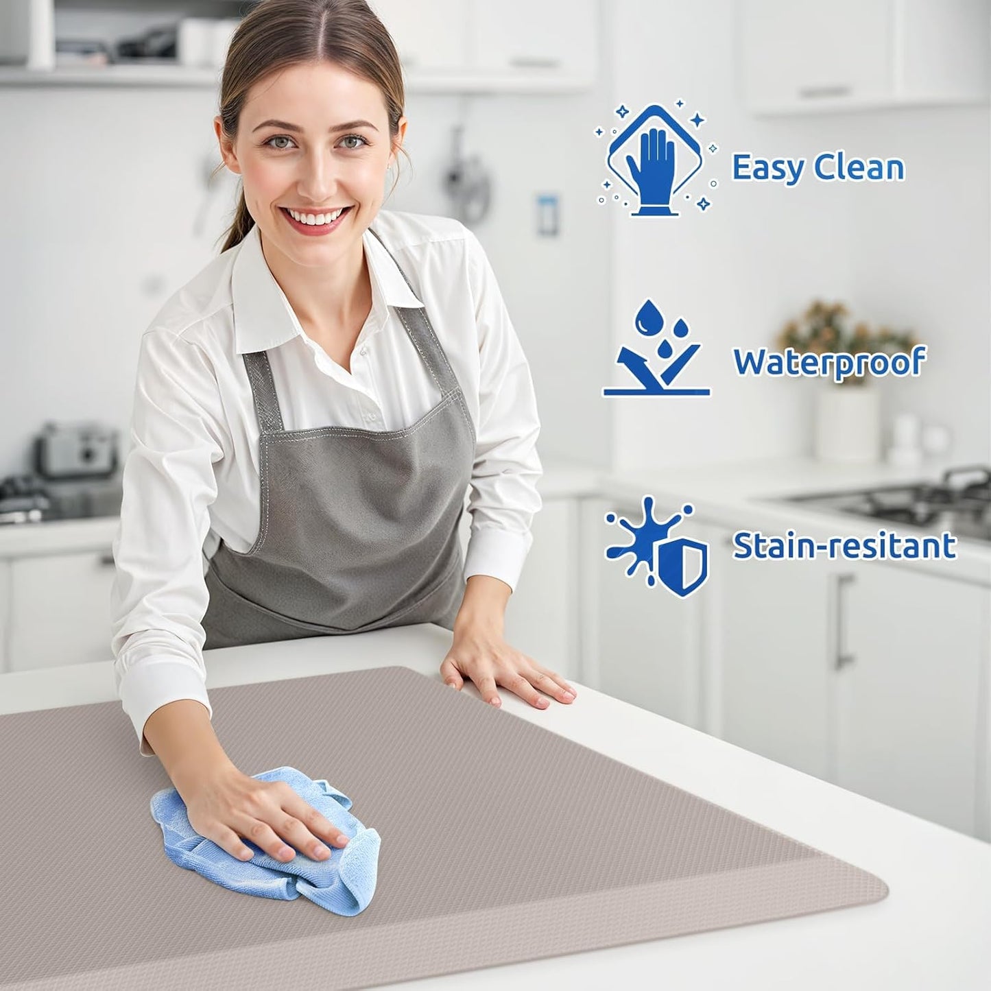 KitchenClouds 2PCS Kitchen Rugs Cushioned Anti-Fatigue Non-Slip Waterproof Kitchen Mat Comfort Foam Standing Mat for Floor Office Sink Laundry (Khaki)