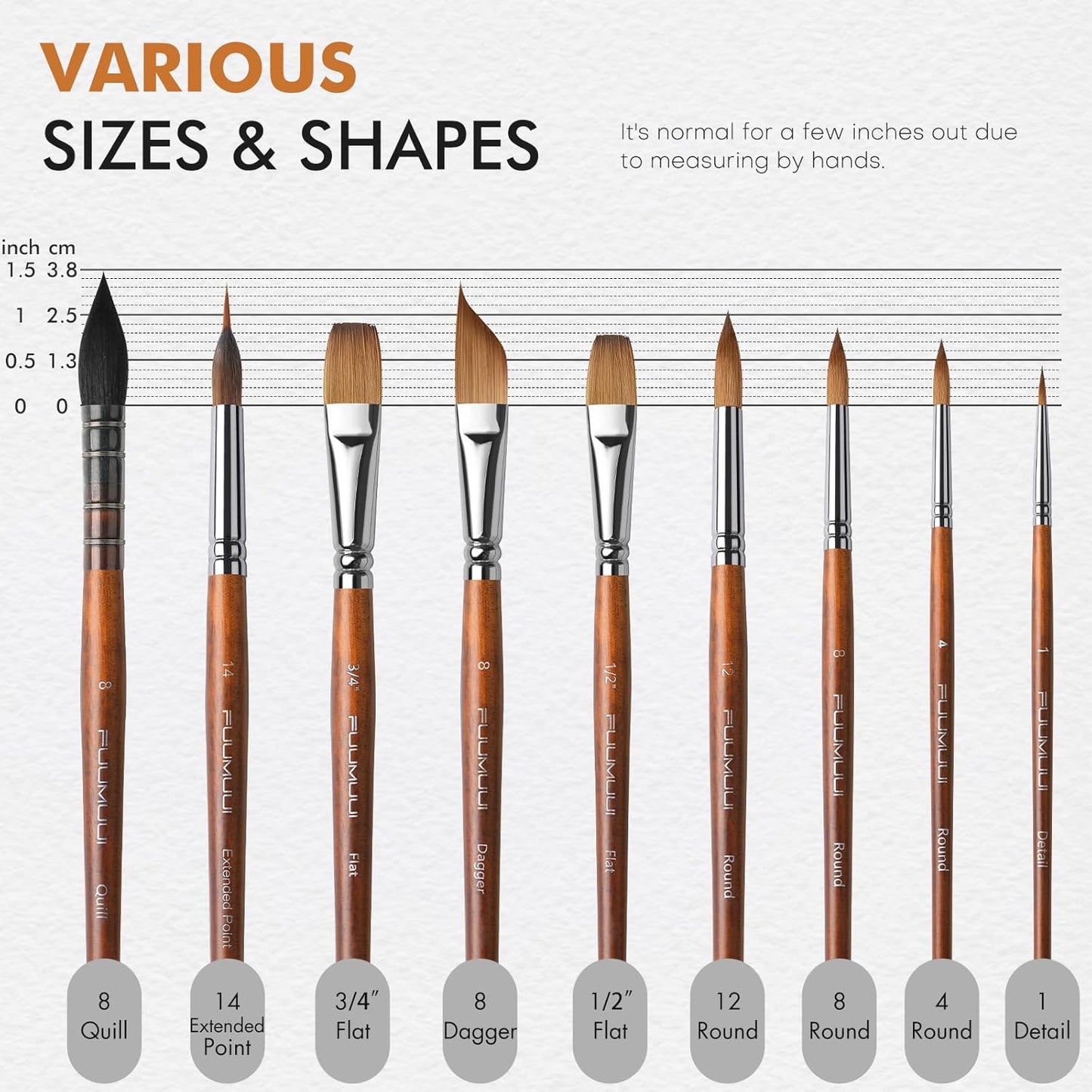 Watercolor Brushes Professional, Fuumuui 9pcs Sable Paint Brushes & Natural Squirrel Mop Brush Set with Extended Needle, Round Point, Flat, Dagger, Quill Wash for Watercolor Gouache Inks