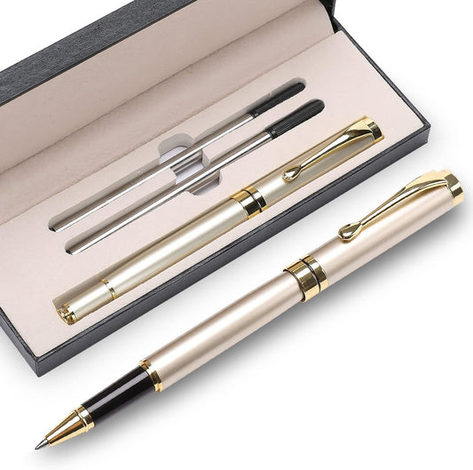 YIVONKA Luxury Ballpoint Pens Best Ball Pen Gift Set for Men & Women Professional Executive Office Nice BallPens Classy Gift Box Ballpoint Black Refill Line width 0.5mm (Gold)