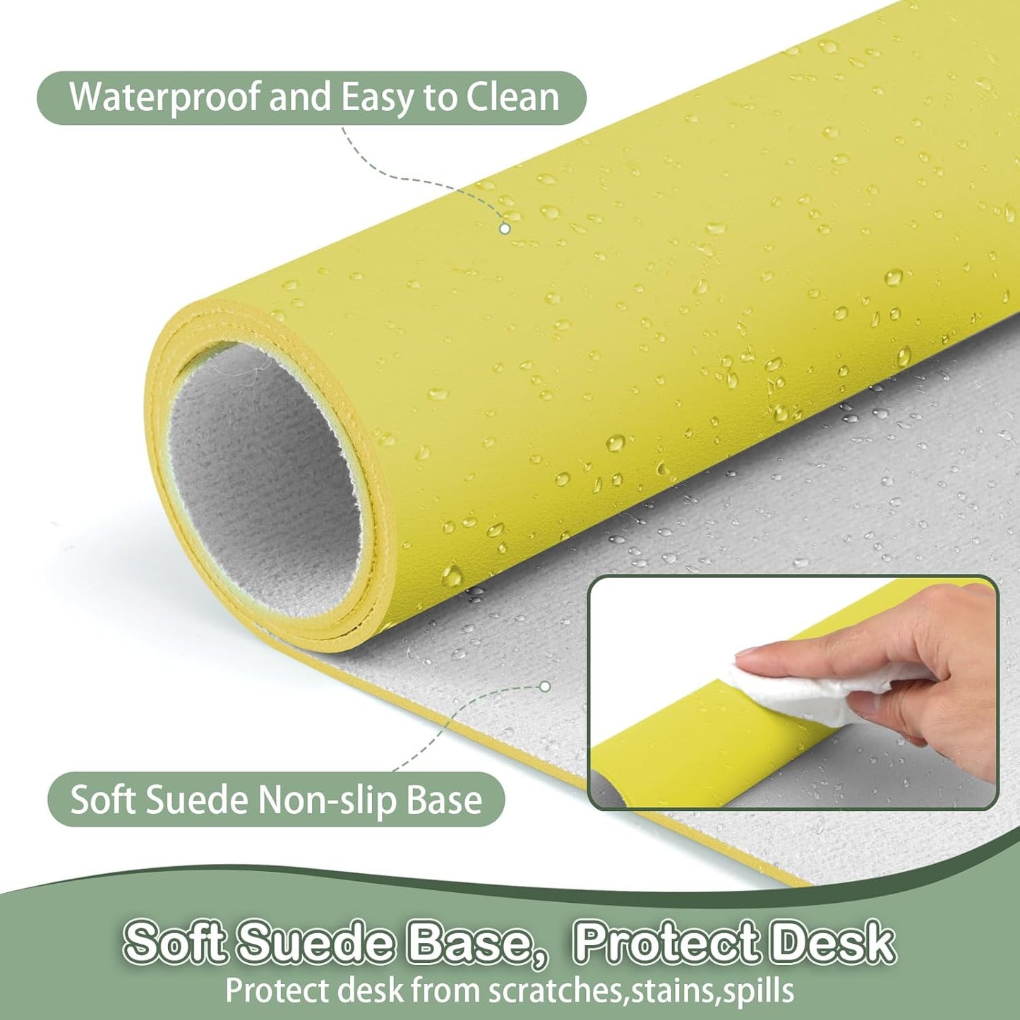 Boutilon Leather Desk Pad Protector,Non-Slip Mouse Pad,Laptop Desk Pad,Office Mouse Mat,Waterproof Leather Desk Blotter,Desk Writing Pad for Office and Home (XL-Yellow,35.4"x 15.7")