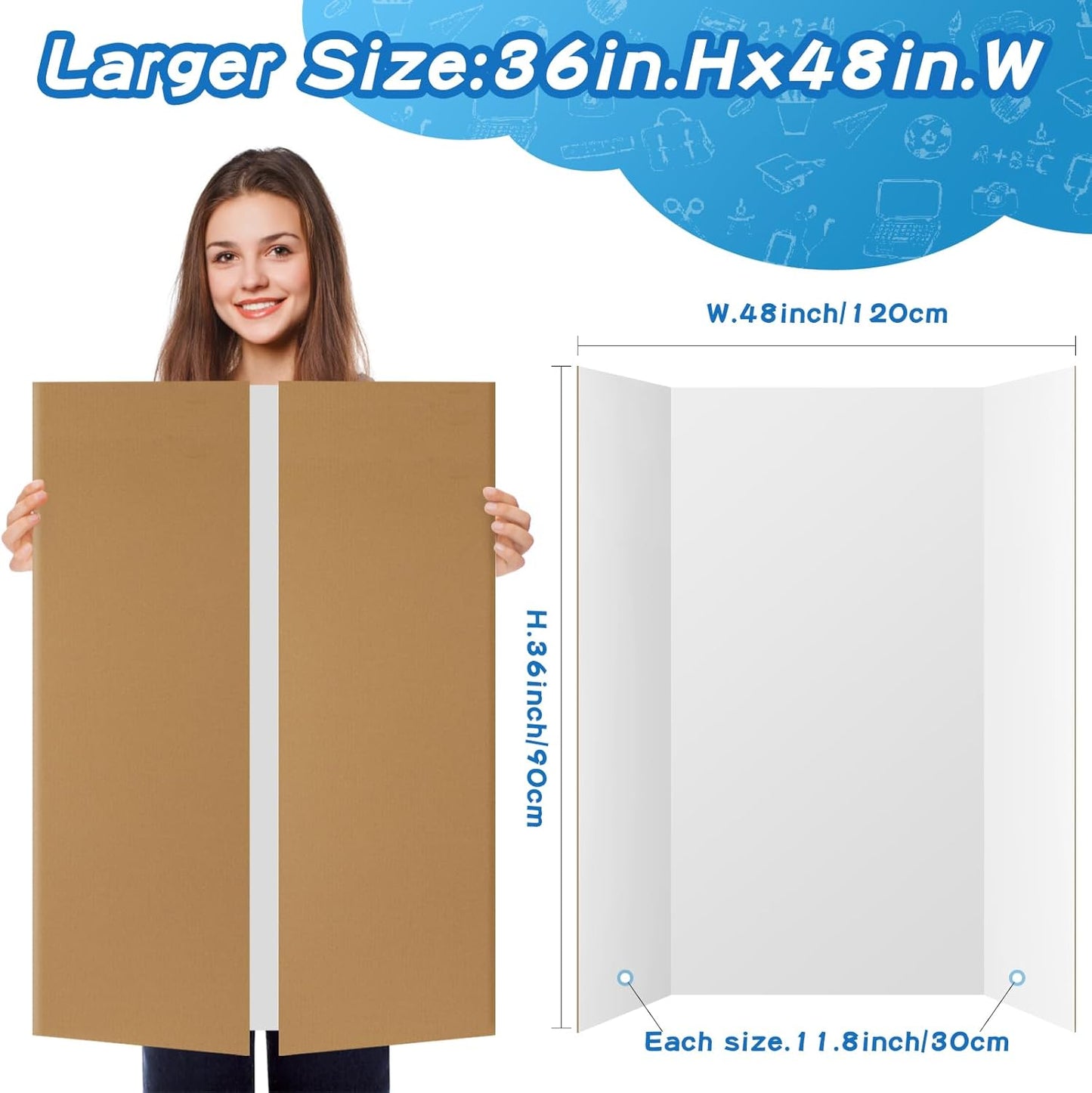 VinTS 12PCS Trifold Poster Board 36" x 48" White Trifold Display Boards,Large&Sturdy Foldable Poster Board for School Projects, Science Fair,Business Presentations,Exhibitions, Event Displays