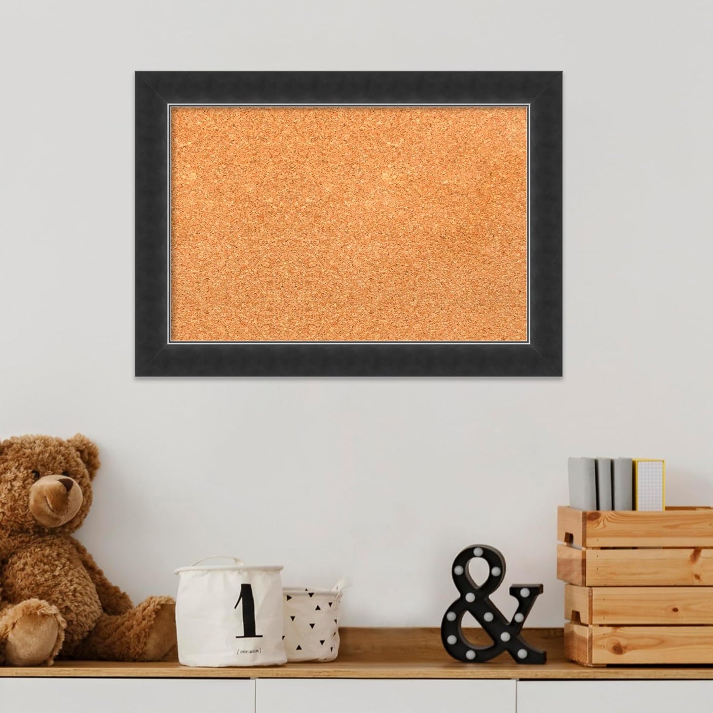 Amanti Art Natural Cork Board for Wall, 15x21 Vision Board with Black Wood Frame, Small Corkboard Office Decor for Home Organization, Modern Corkboard Pinboard to Display Items for Home Organization