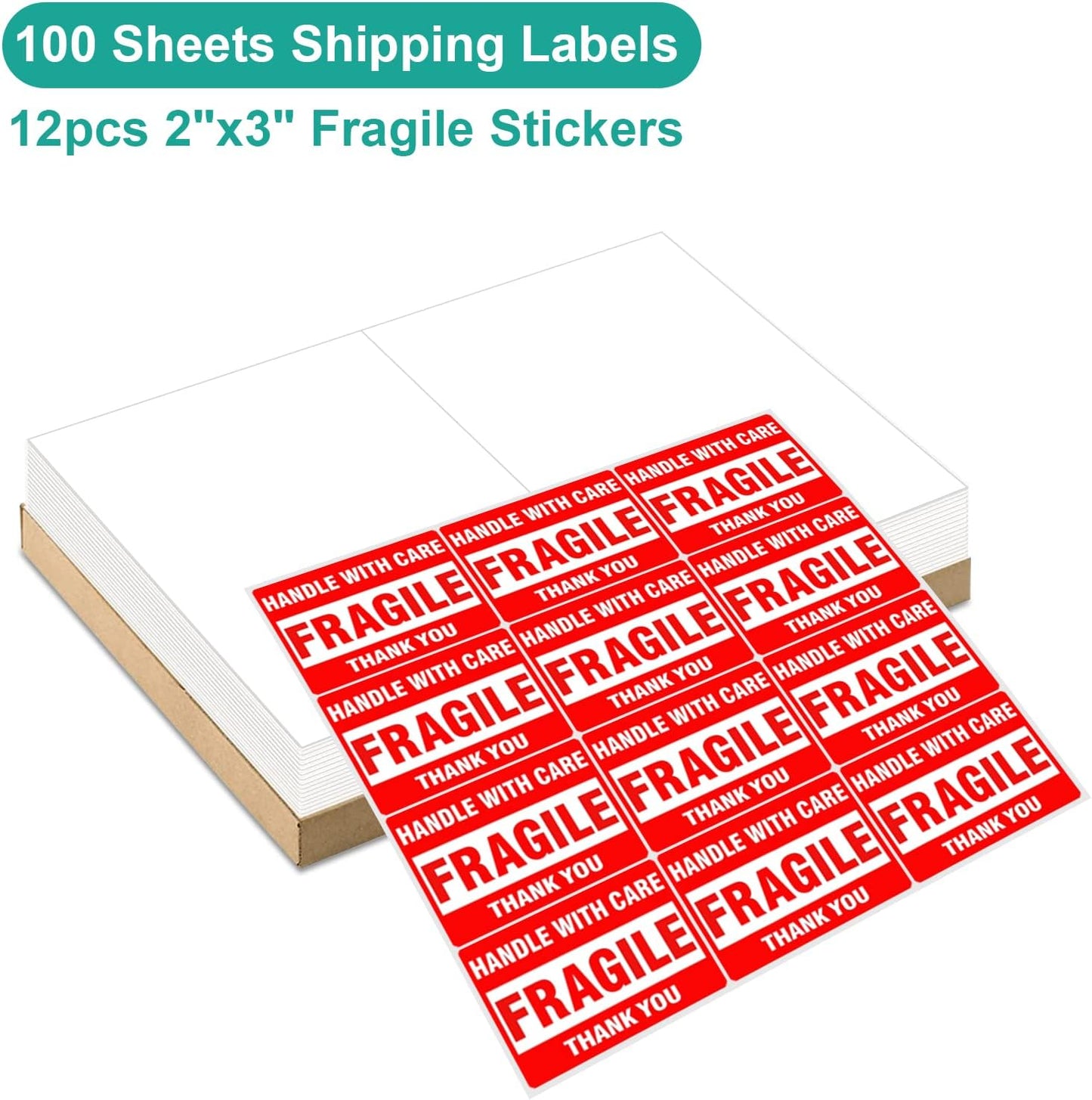 MFLABEL Half Sheet Shipping Labels - 200 Self Adhesive Sticker Sheets for Laser & Inkjet Printers, Waterproof & Smudge-Free, with 12 Free Fragile Labels for Packaging, Shipping and Crafting