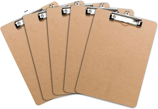 Letter Size Clipboards with Low Profile Clip (Set of 5) - Wood Clipboards Bulk 5 Pack, Heavy Duty Clipboard, Back to School Teacher Classroom Supplies, School Supplies for College Students