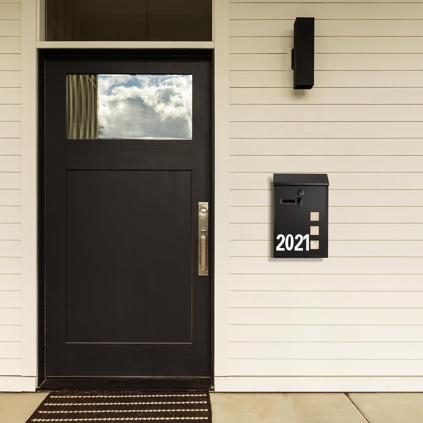 LAND·VOI Wall Mounted Mailbox with 4 Keys, Post Box for Wall and Fence, Viewing Windows, Nameplate, 3.94 x 9.8 x 15.6 Inches, Large Capacity, Includes Mailbox Numbers, Matt Black, AMB31B