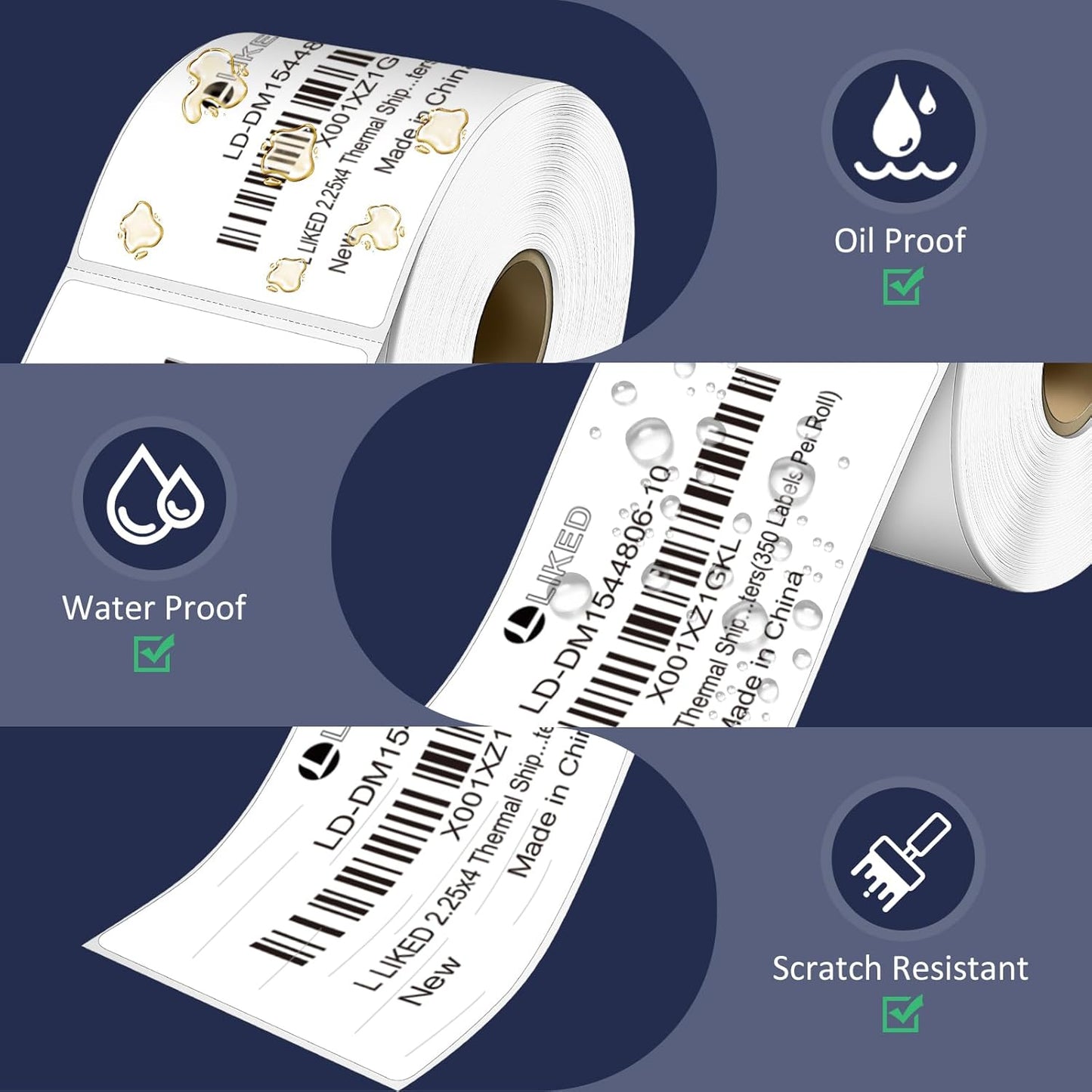 L LIKED 2.25" x 4" Direct Thermal Label, Permanent Adhesive Shipping Postage Labels & Compatible with Rollo, Zebra and Other Desktop Printers (12 Roll, 4200 Labels)