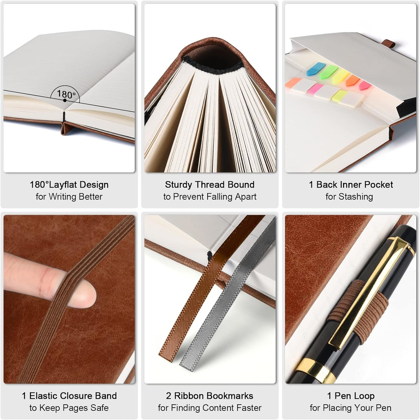 College Ruled Notebook, Large A4 Hardcover Leather Journal, 312 Numbered Pages Writing Journal, 100gsm No Bleed Paper, Lined Journal Notebook for Women Men School Office, 8.5''×11'', Brown