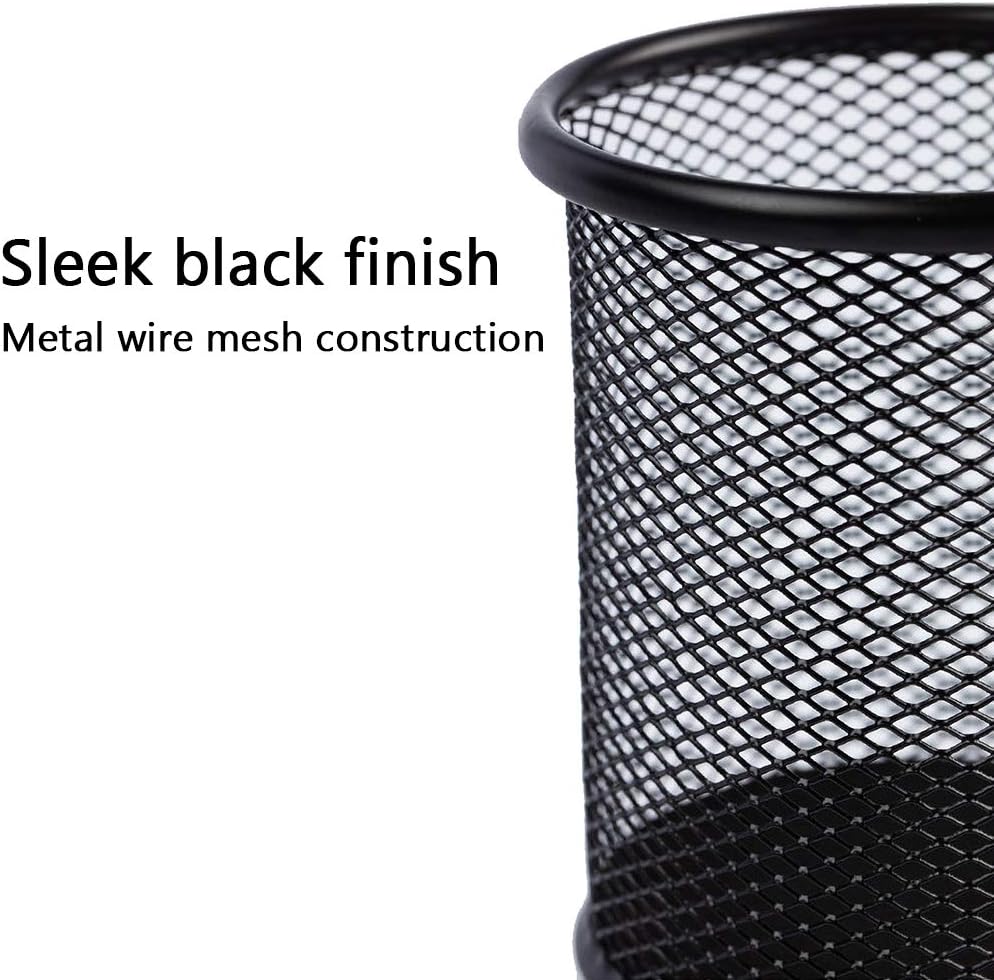 Ameceres 4 Packs Wire Mesh Pencil Holder Metal Pen Cup Desk Pen Organizer Case Pencil Jar Black for Office Home (Silver)