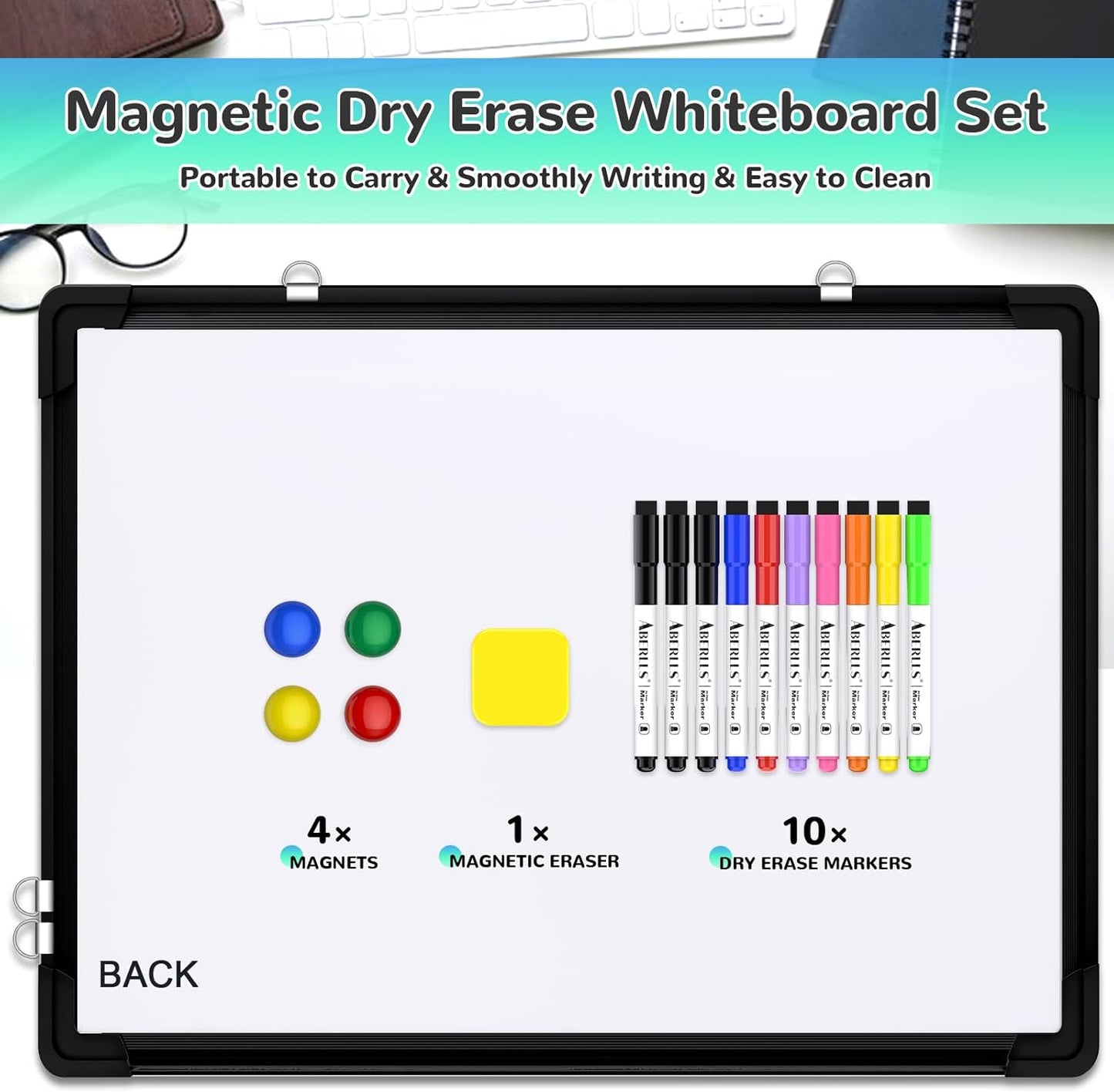 Monthly Calendar Whiteboard, 24"x18" Dry Erase Cork Board Combination for Wall, Magnetic Dry Erase Board, Double-Sided White Board, Portable Board for Office, Kitchen, Planning, Memo, School, Home