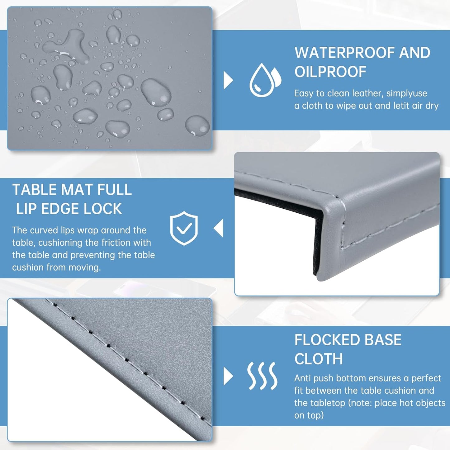 AKOZLIN 35.4"x 18.9" Soft PU Leather Surface Office Desk Mouse Mat Anti-Push Pad with Full Grip Fixation Lip Table Blotter Edge-Locked Protector Grey