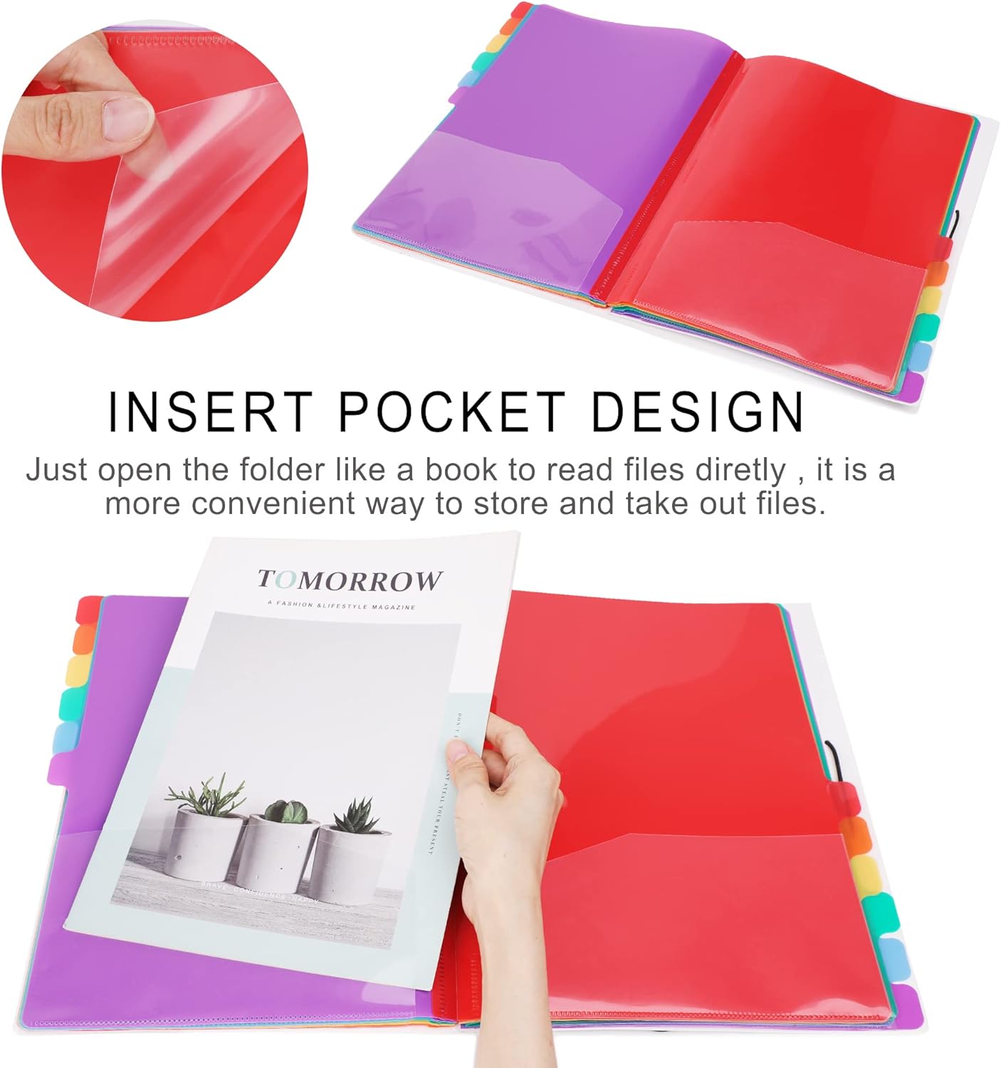 Rainbow Tab Expanding File Folder - 24 Pockets, Durable A4 Letter Size Organizer, Water-Resistant Plastic Dividers, Home/Office/School Document Holder (Blue)