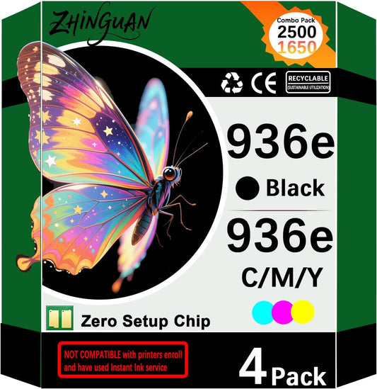 936 936e 936xl 936 XL High Yield Ink Cartridges Replacement for 936 936e 936 XL 936xl Ink Cartridges Work for OfficeJet Pro 9125e 9135e 9110b 9128e 9130b 9122e Wide Format 9730e Printers（4 Pack）