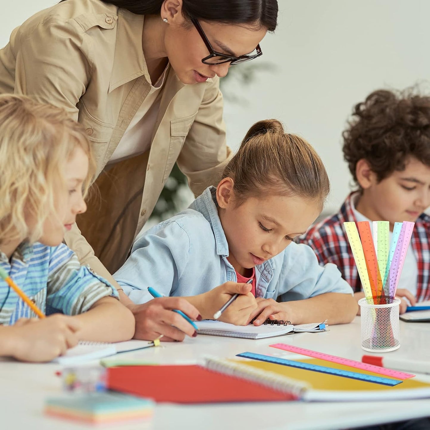 Fumete 300 Pack 12 Inch Plastic Rulers Bulk for Classroom Back to School Supplies Flexible Transparent Assorted Color Ruler with Centimeters and Inches for Office Teacher Student