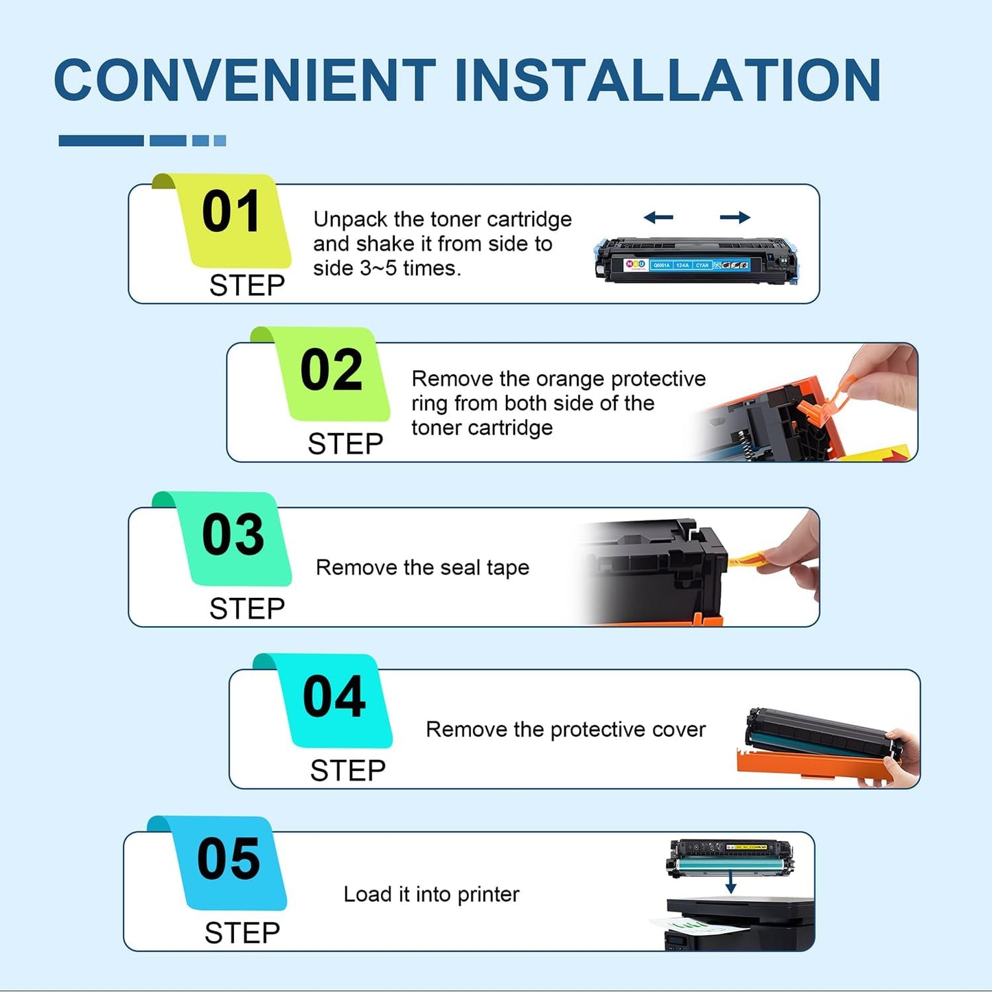 124A Toner Cartridges 4 Pack(with Chip) Remanufactured Compatible for 124A Q6000A Q6001A Q6002A Q6003A 124A Toner use for Color 2600n 1600 2605 1015 1017 Series Printer(Black Cyan Magenta Yellow)