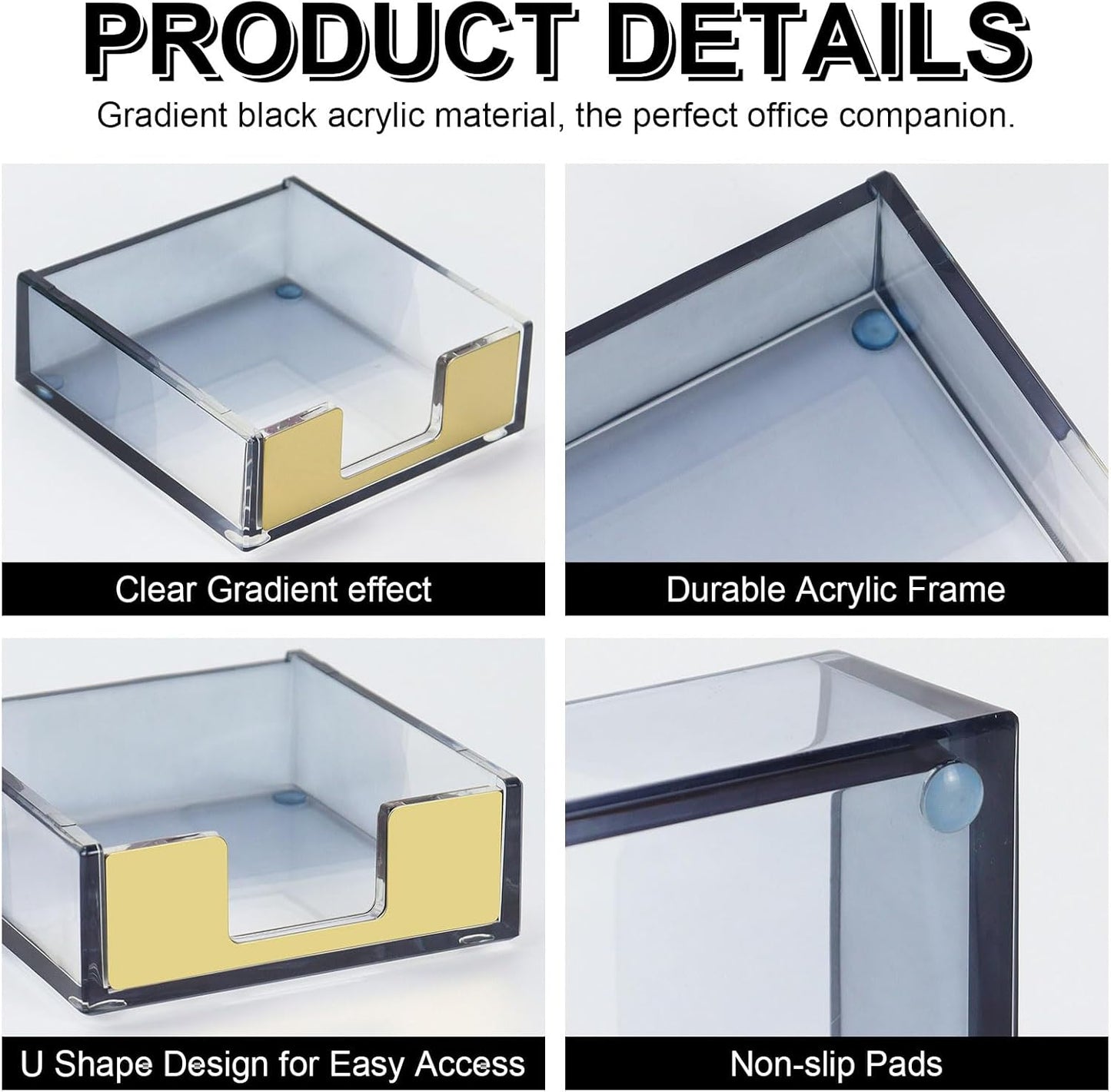 MultiBey Gradient Acrylic Sticky Note Holder, Clear Acrylic Post Note Pad Holder Memo Dispenser Desk Organizer Dispenser with Non-Slip Pads for Office Home Decor (Black)