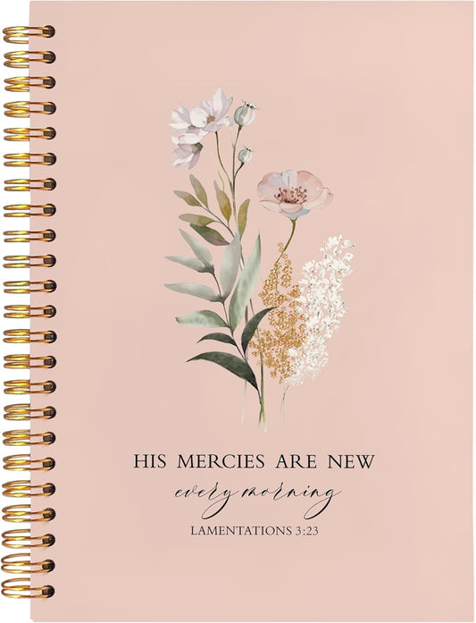 BearCake Orange Bible Christian Journals Floral Notebooks for Women Note Taking,Prayer Journal for Women, His Mercies are New Every Morning,Bible Study Journal for Women 5.5x8.3