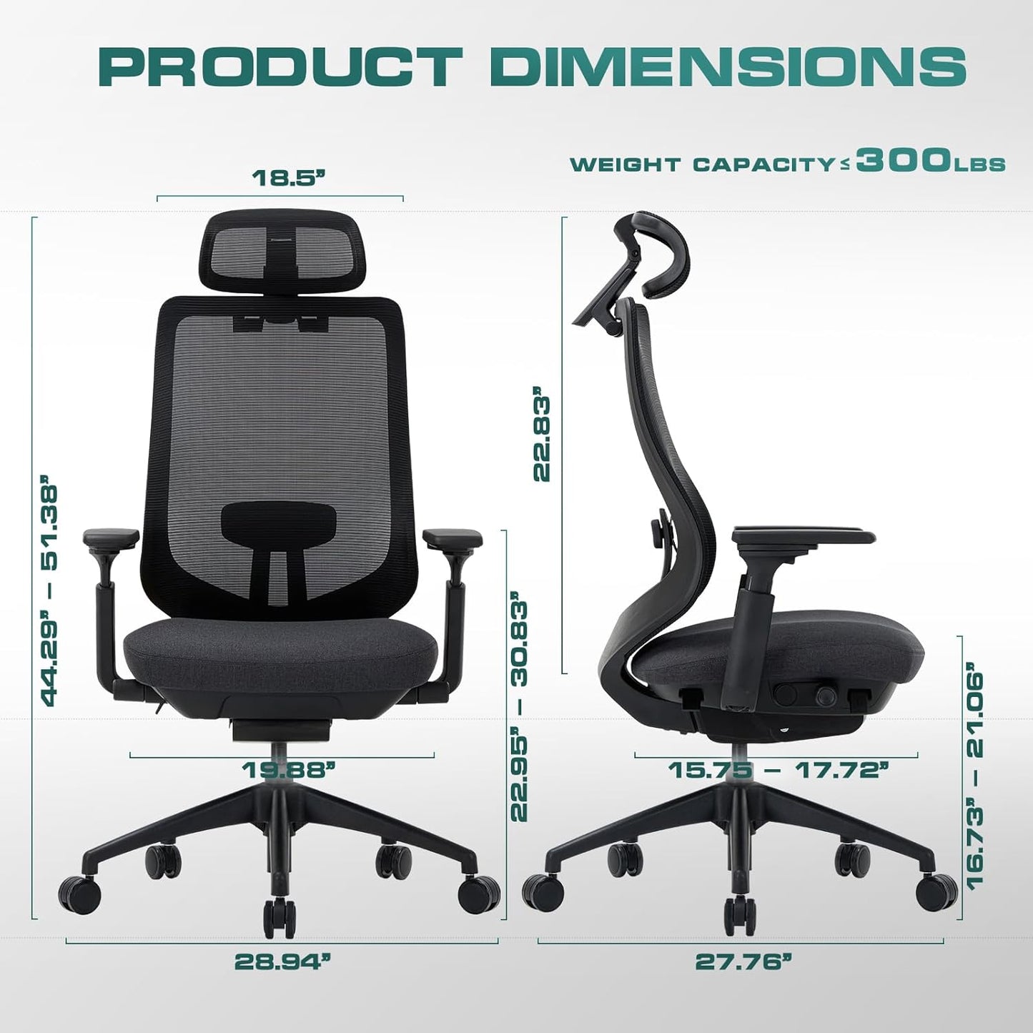 COLAMY Ergonomic Mesh Office Chair,High Back Computer Executive Desk Chair,Lumbar Support with Adjustable Headrest and 4D Arms, Slide Seat, Tilt Lock-Black