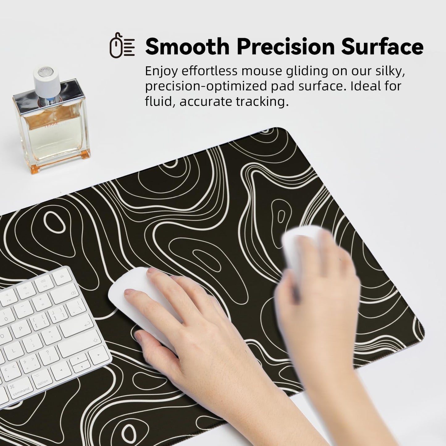 Waterproof Large Gaming Mouse Pad with Durable Stitched Edges, Non-Slip Rubber Base, Smooth Surface Mouse Mat Desk Pad for Home Office Gaming, 31.5"x11.8"x0.12", Black Topographic Map