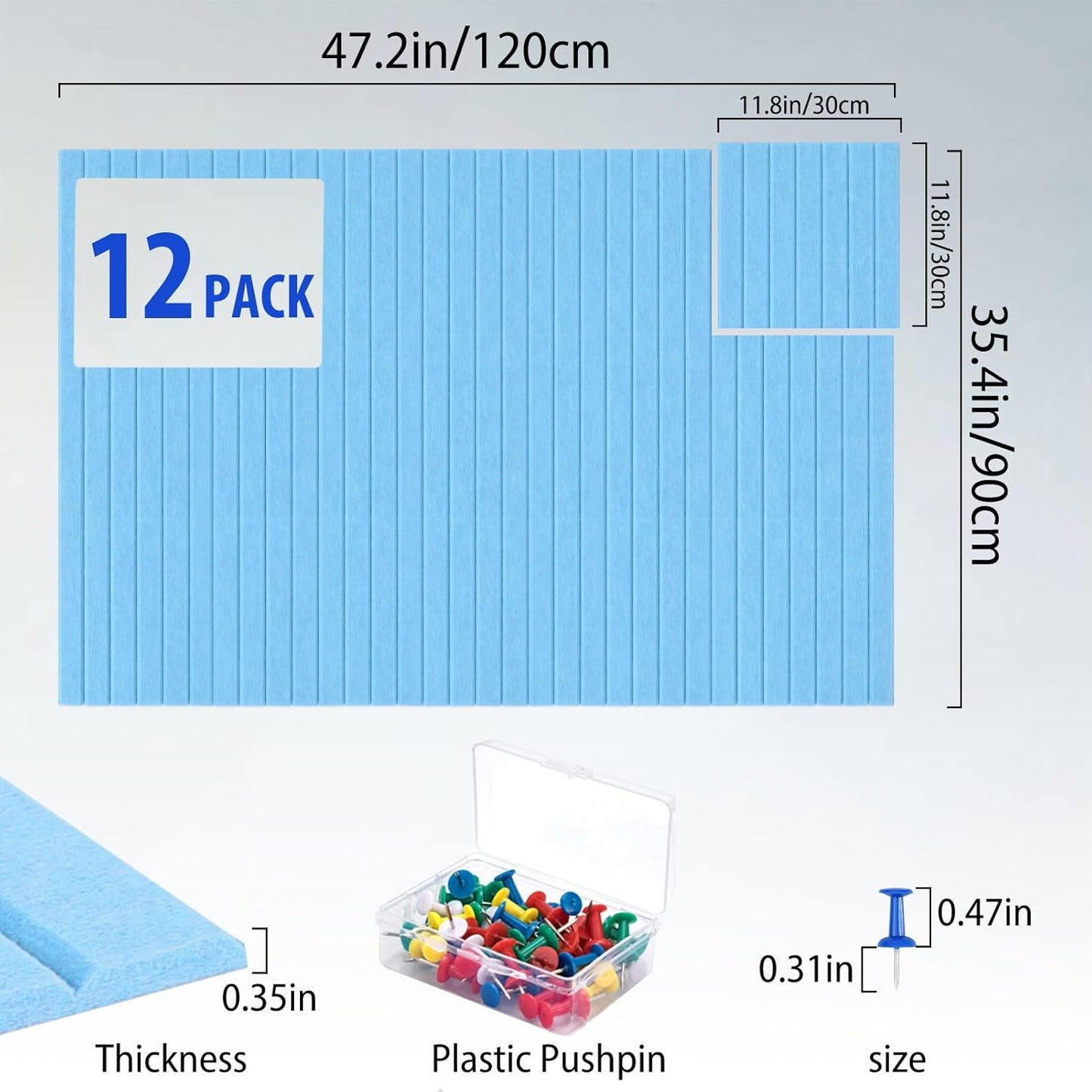 Cork Boards for Walls 48" x 36" Felt Board Alternative, 12 Pack Felt Wall Tiles Bulletin Board, Large Cork Board for Office Pin Board Tack Board Cork Boards