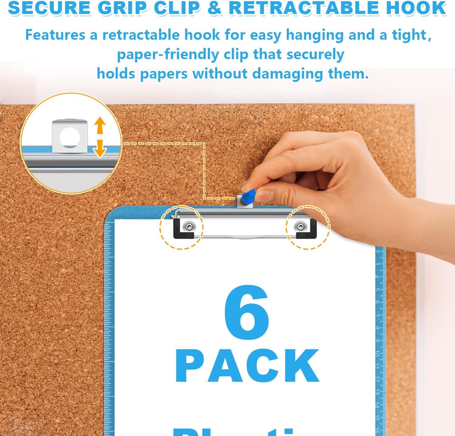 TOTiyea Clipboard (Set of 6), 12.5 x 9 Inch Multi Color, Plastic Clipboard with Low Profile Clip, 75 Sheets Capacity, Standard Letter Size A4