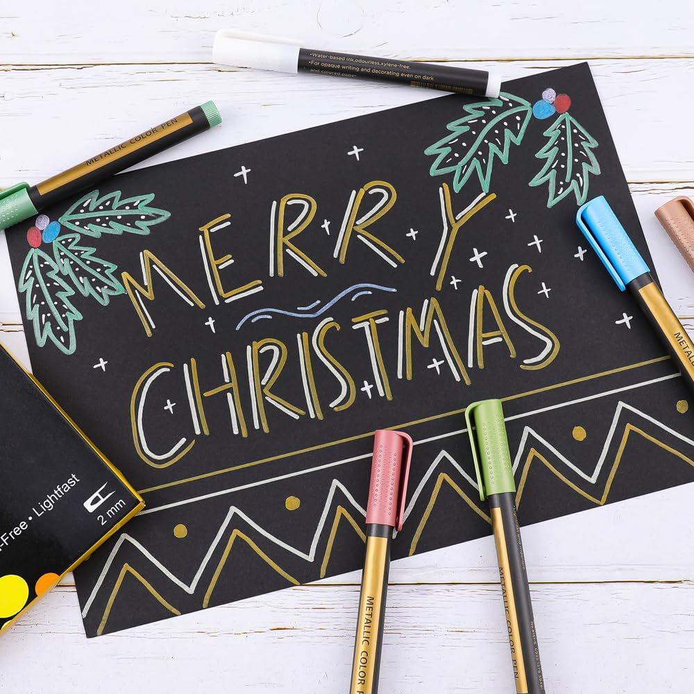 Dyvicl Metallic Marker Pens - Set of 9 Medium Point Metallic Markers for Rock Painting, Black Paper, Card Making, Scrapbooking Crafts, DIY Photo Album