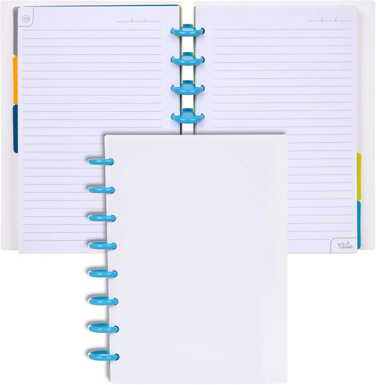 Talia Discbound Notebooks, Planner, Customizable, (White w/Energetic Turq Discs, Junior (5.5in x 8.5in))