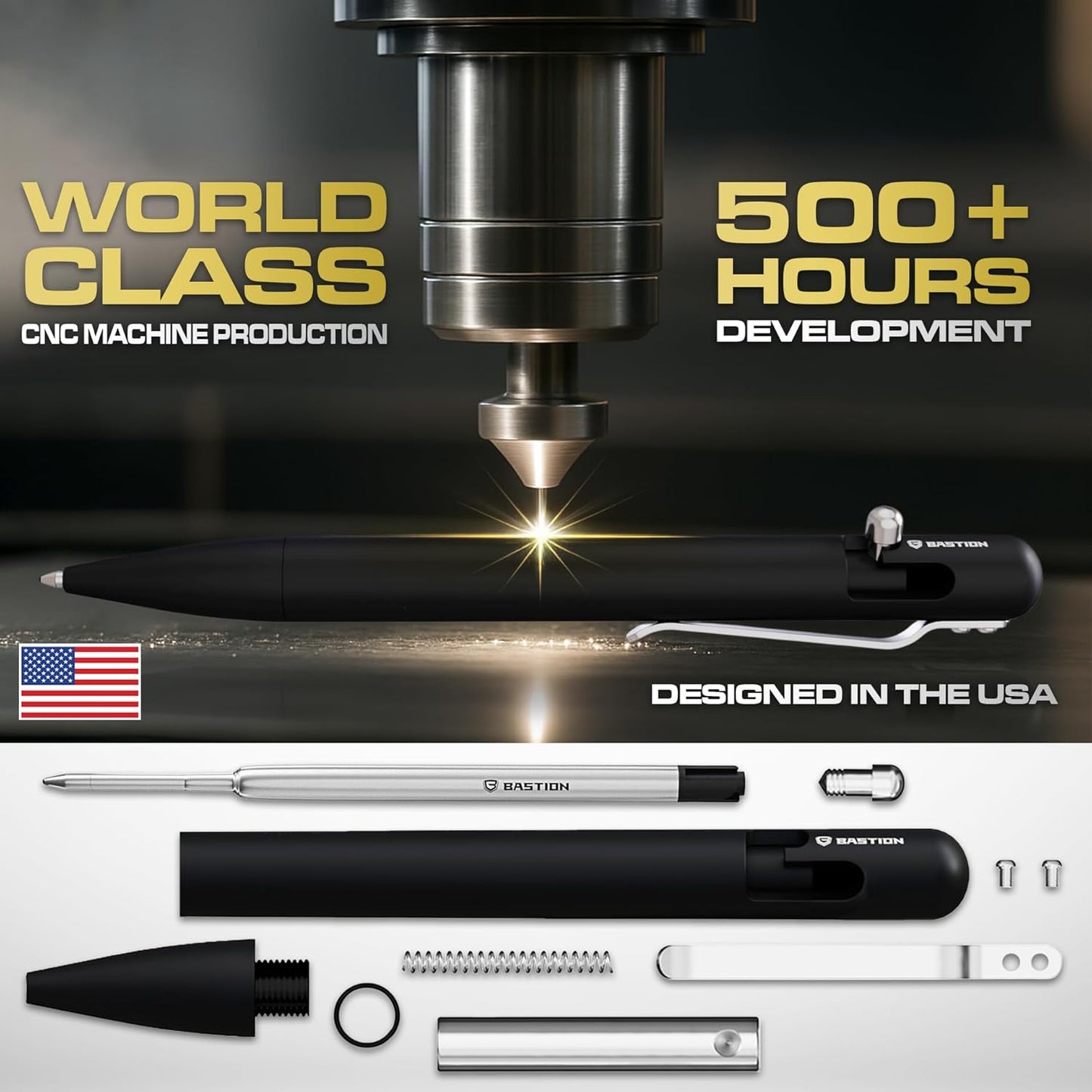 BASTION® Luxury Bolt Action Pen, Durable Professional Ballpoint Pen with Fine Tip, EDC Pen, Ink Refillable Pen for Birthday Gift, Travel Pen for School and Work