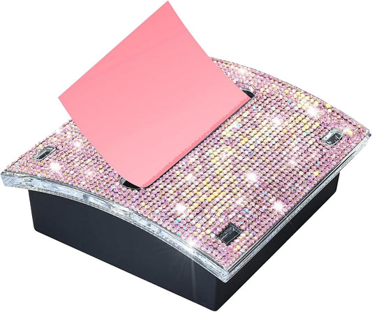 Rhinestone Self Sticky Note Holder Post it Note Dispenser Pop-Up Sticky Notes Dispenser 3 x 3 inch Post it Dispenser for Office Desk Accessories(Pink)