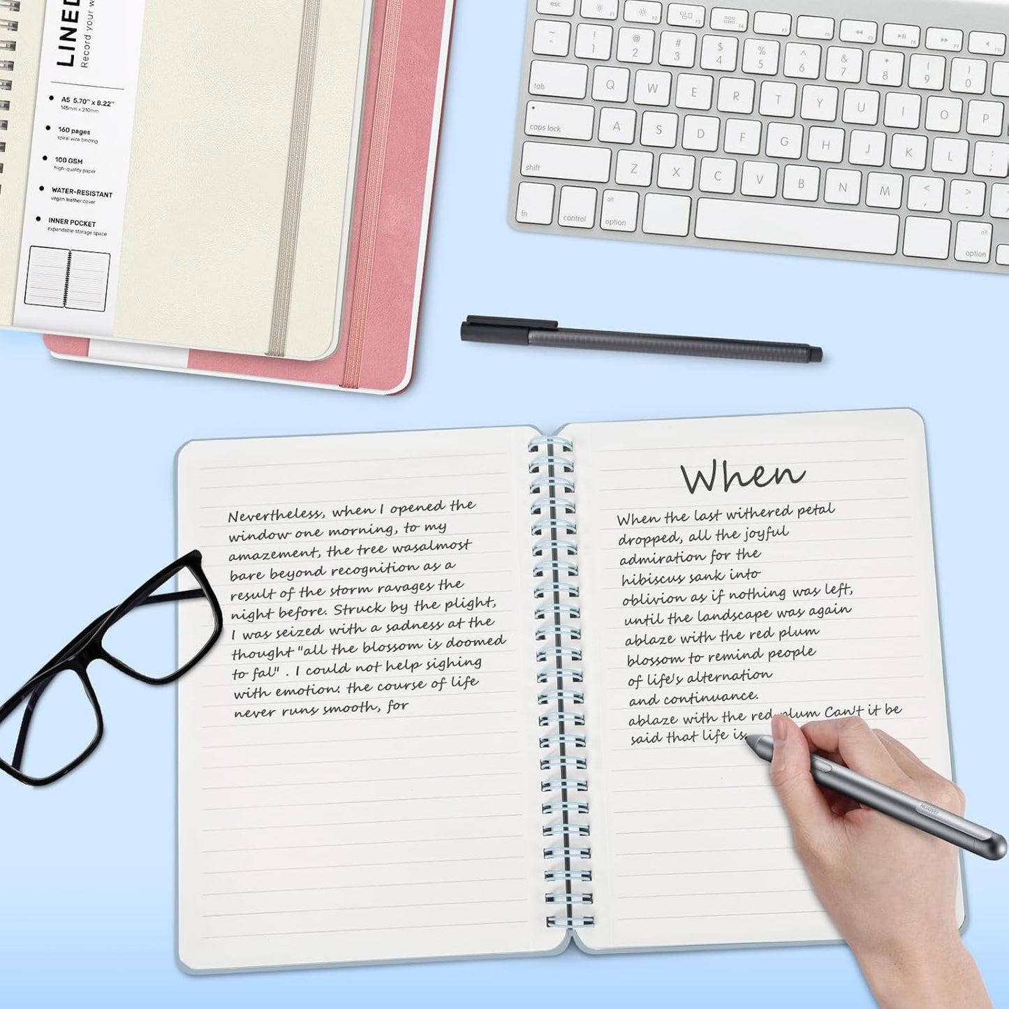 Lined Spiral Journal Notebook, A5 Hardcover Leather Notebook for Work, 5.7''×8.2'', 100GSM Thick Paper Spiral Bound Journaling Notebook for Women Men Office School Note Taking Business, Morandi Blue