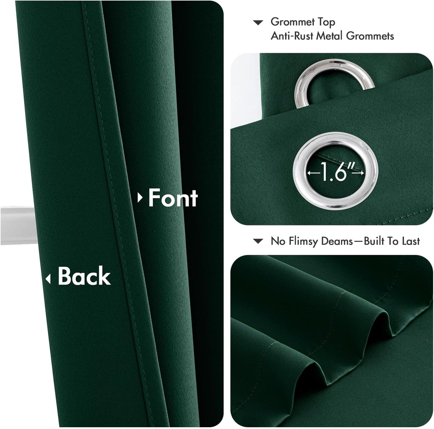 MIULEE Hunter Green Blackout Curtains for Bedroom Living Room 63 Inches Long 2 Panels, Thermal Insulated Room Darkening Drapes Solid Grommet Top Noise Reduction Emerald Green Curtains 40x63 Inch