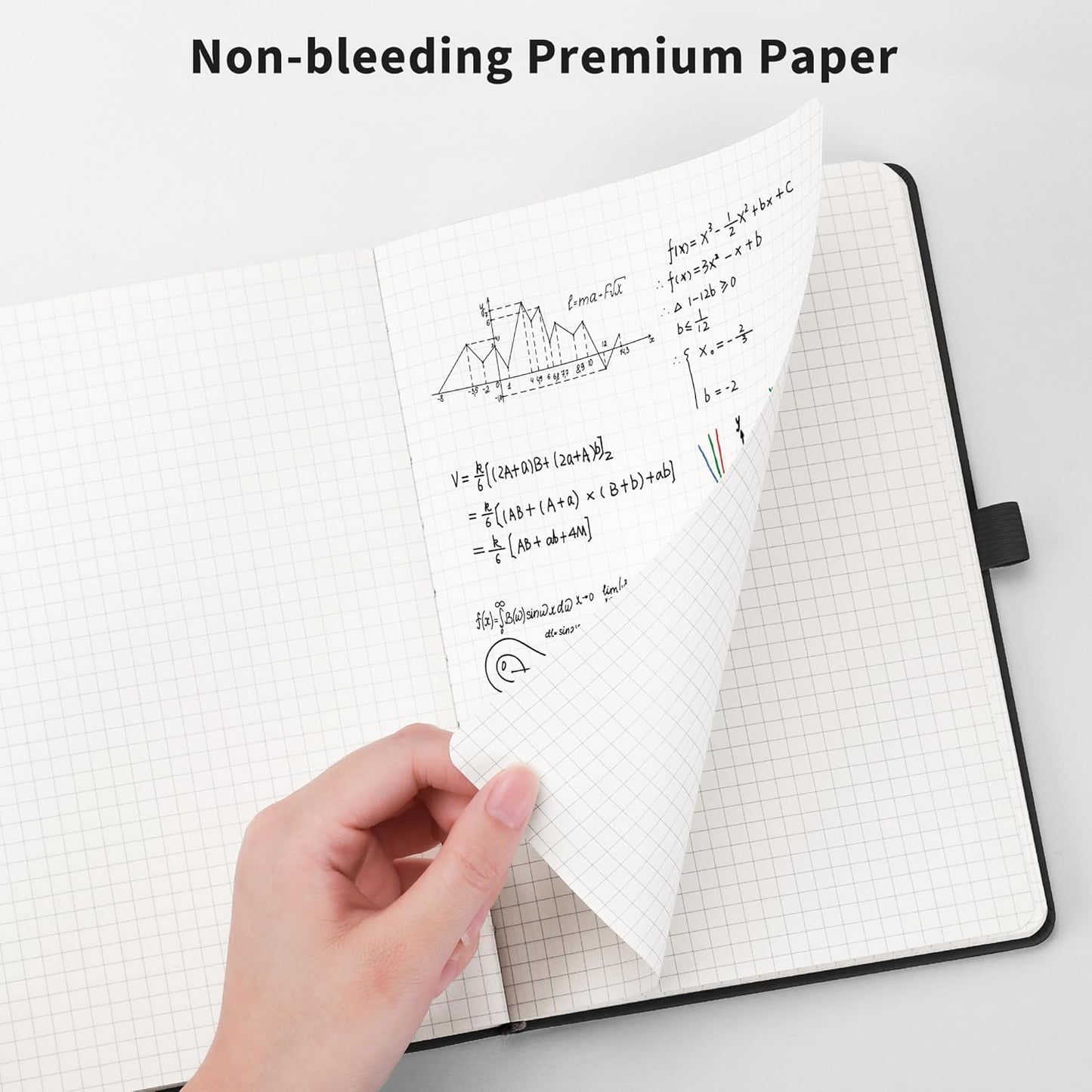 RETTACY Graph Grid Paper Notebook, 192 Pages, A5 Medium Size (5.7'' x 8.3''), 5 Squares per Inch, Leather Hardcover, 100 GSM Thick Paper, for School, Students, Math, Engineering (Gray)