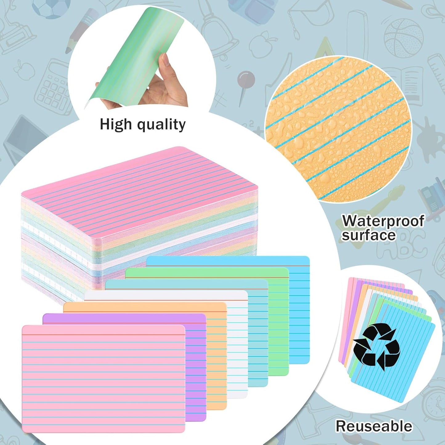 Harloon 100 Pcs Dry Erase Index Cards 4 x 6 Inch Laminated Reusable Dry Erase Note Cards Sheets for Office to Do List (Ruled Candy Color)