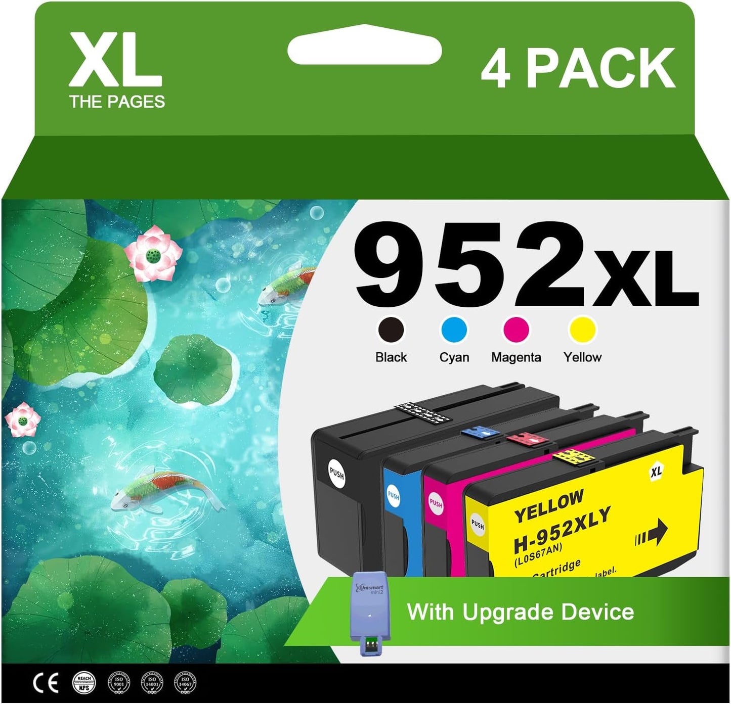 952XL Ink Cartridges Combo Pack with Upgrade Device Replacement for HP 952 XL Ink Cartridge for HP Officejet Pro 7740 8720 8710 8210 8715 8740 8702 8730 8725 Printers (Black Cyan Yellow Magenta)