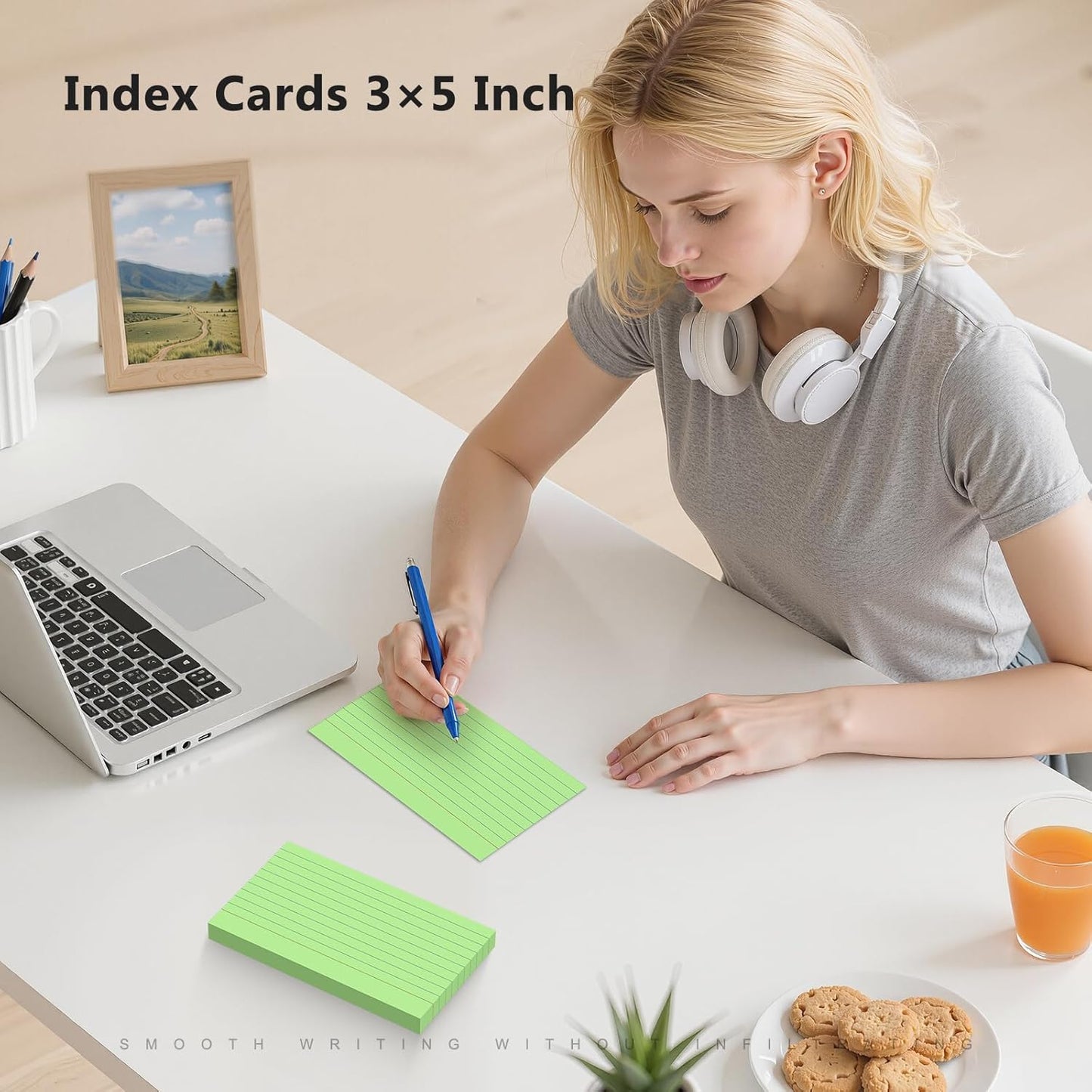 250 Count Index Cards 3 x 5 Inch, Heavyweight Green Lined Note Cards Portable Ruled Flash Cards Perfect for Studying and Organizing, Note Taking Study Flashcards for Home, School and Office