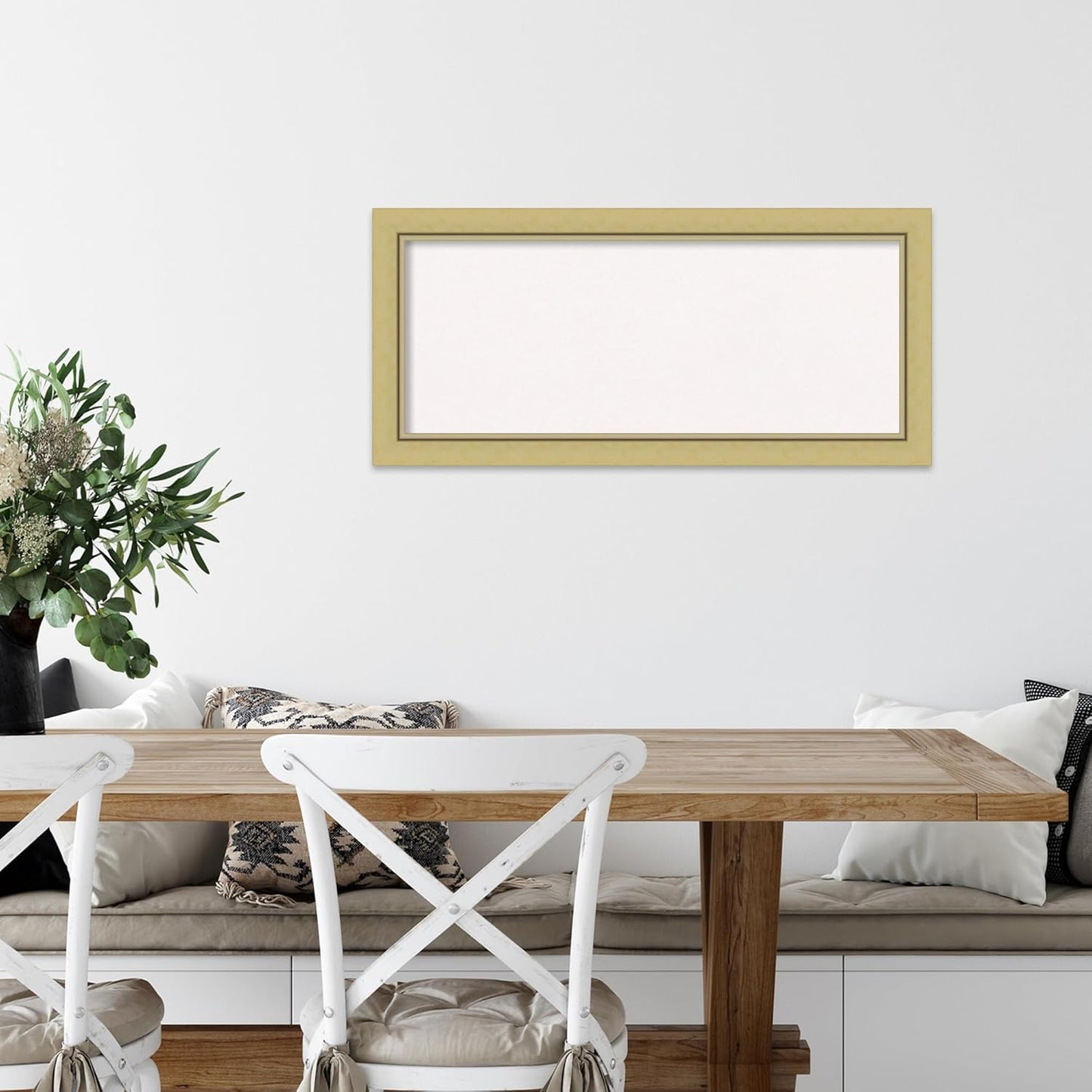 Amanti Art White Cork Board for Wall, 15x33 Vision Board with Gold Frame, Medium Corkboard Office Decor for Home Organization, Casual Corkboard Pinboard to display items for home organization